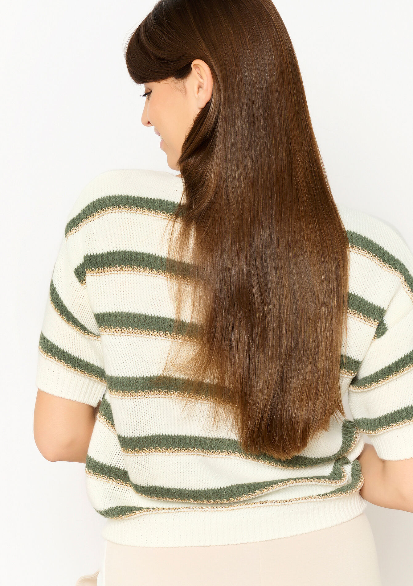 Short-sleeved striped sweater - OFFWHITE - 04006867_1001