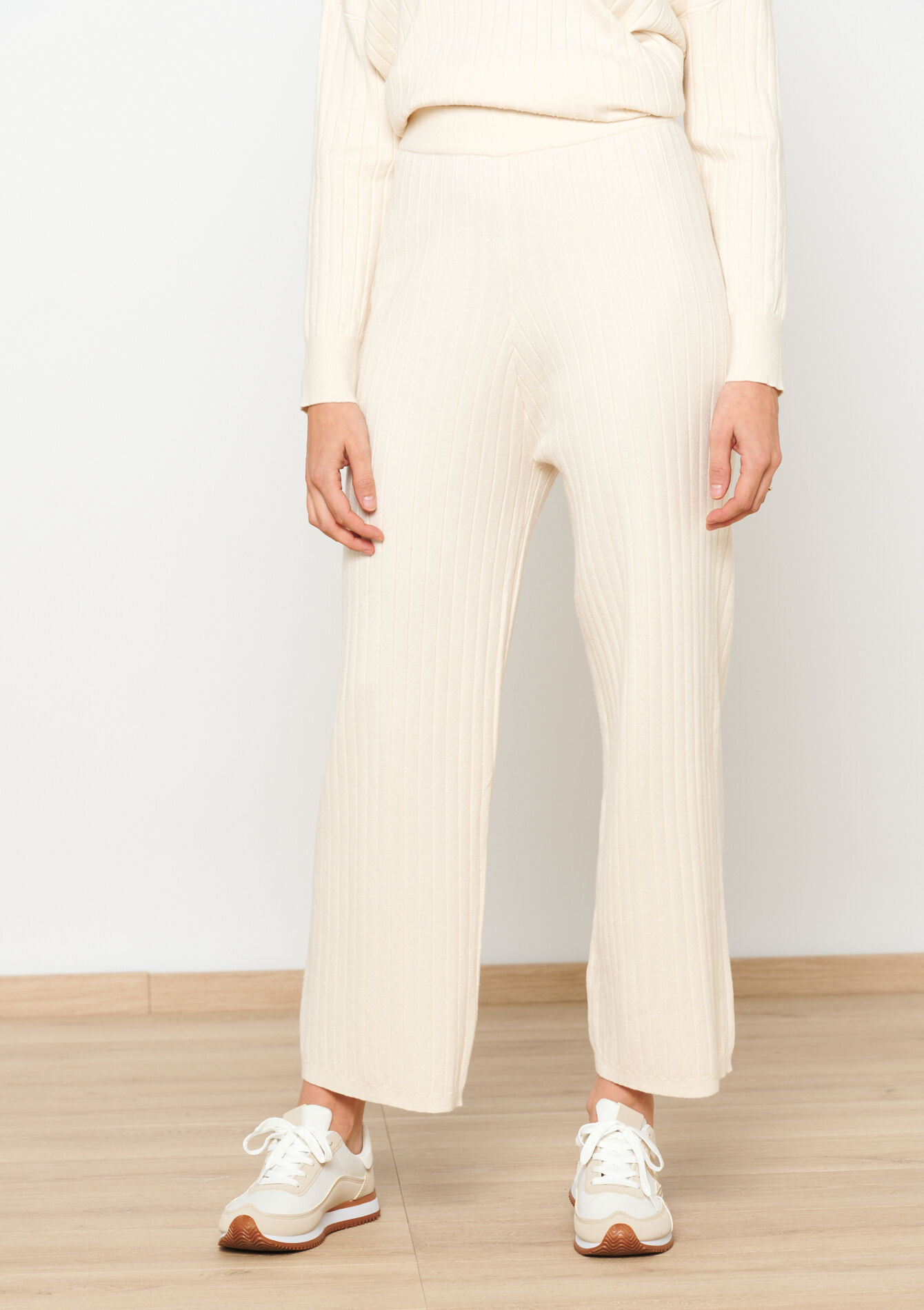 Pantalon en maille côtelée - VANILLA WHITE - 15100233_1013