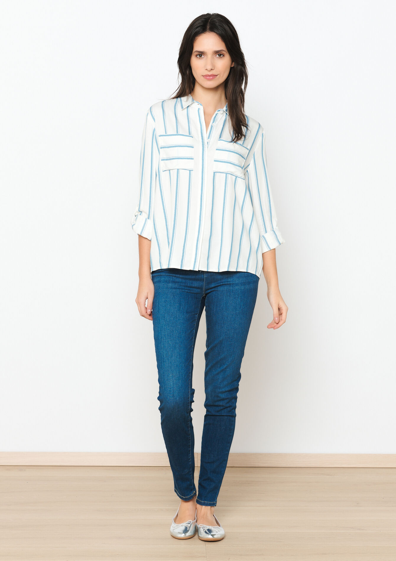 Gestreept hemd met lurex, Gestreept hemd met lurex - BLUE PASTEL - 05702406_3003