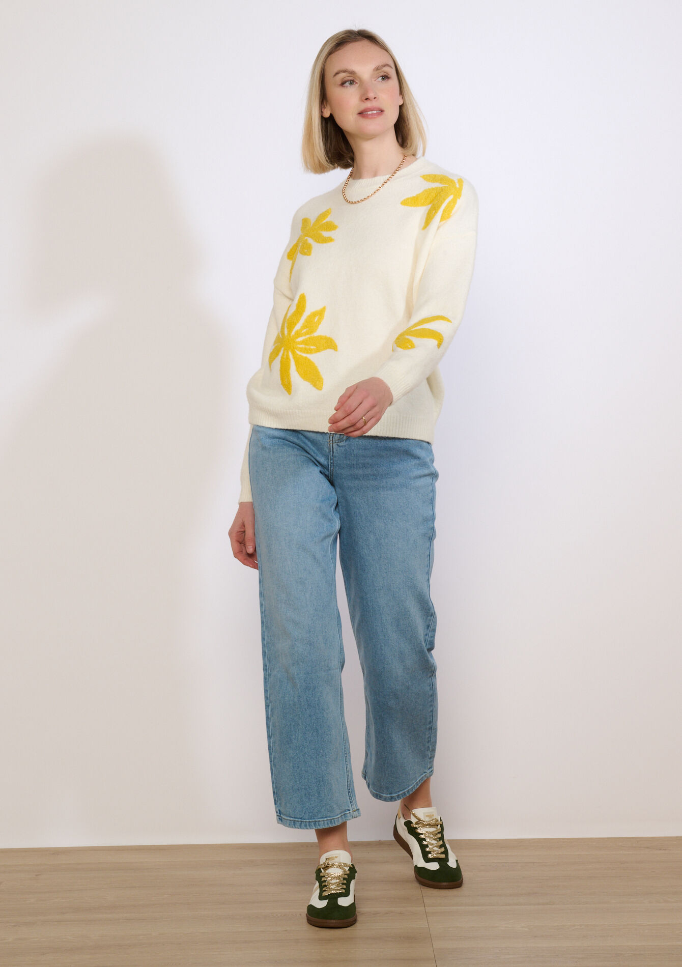 Textured floral knit sweater - VANILLA WHITE - 04007171