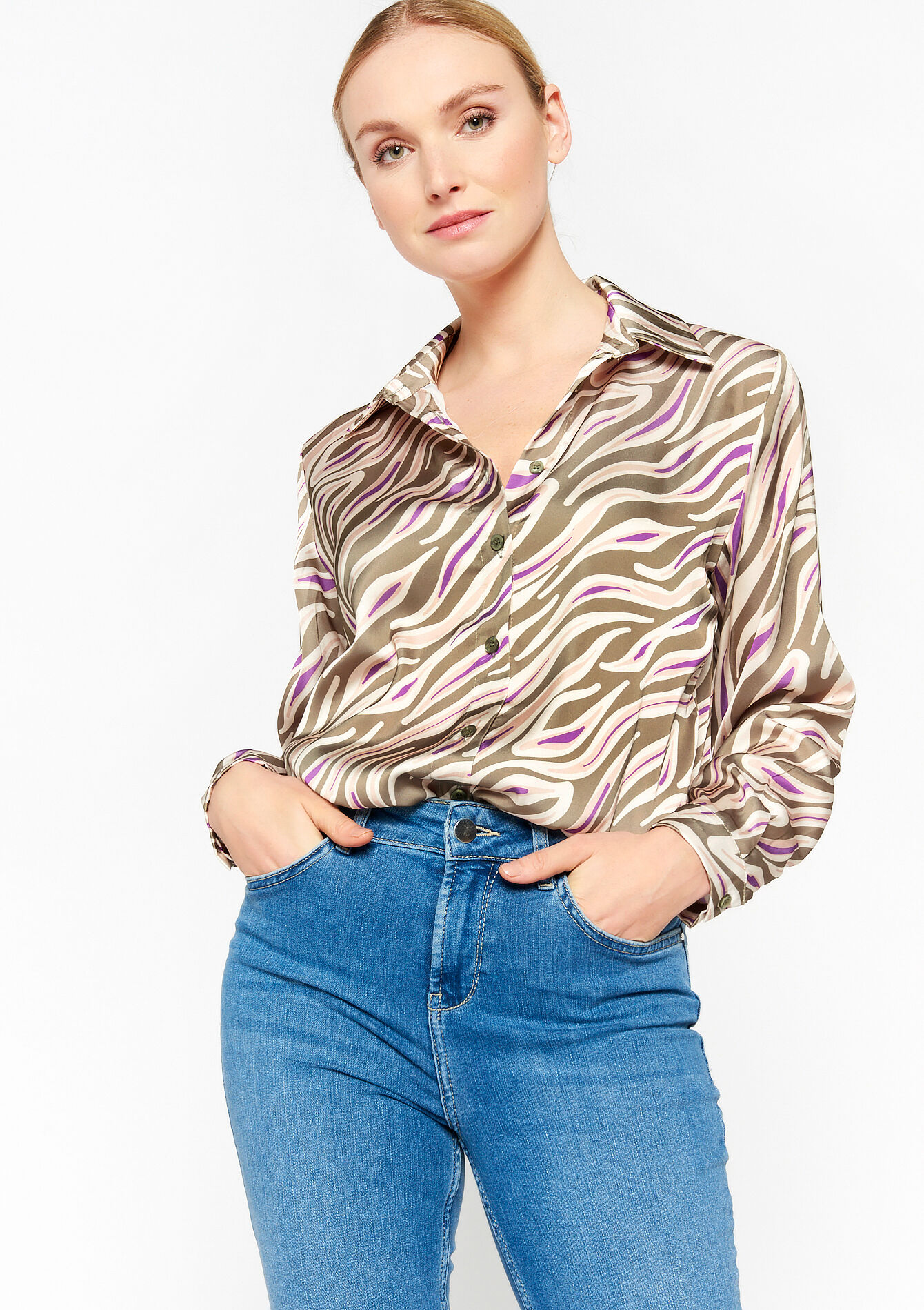 Oversized hemd met zebraprint, Oversized hemd met zebraprint - KHAKI MINT - 05702134_2542