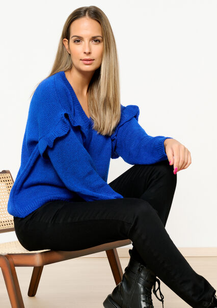 Pullover with ruffled sleeves - BLUE FAIENCE - 04006463_1584