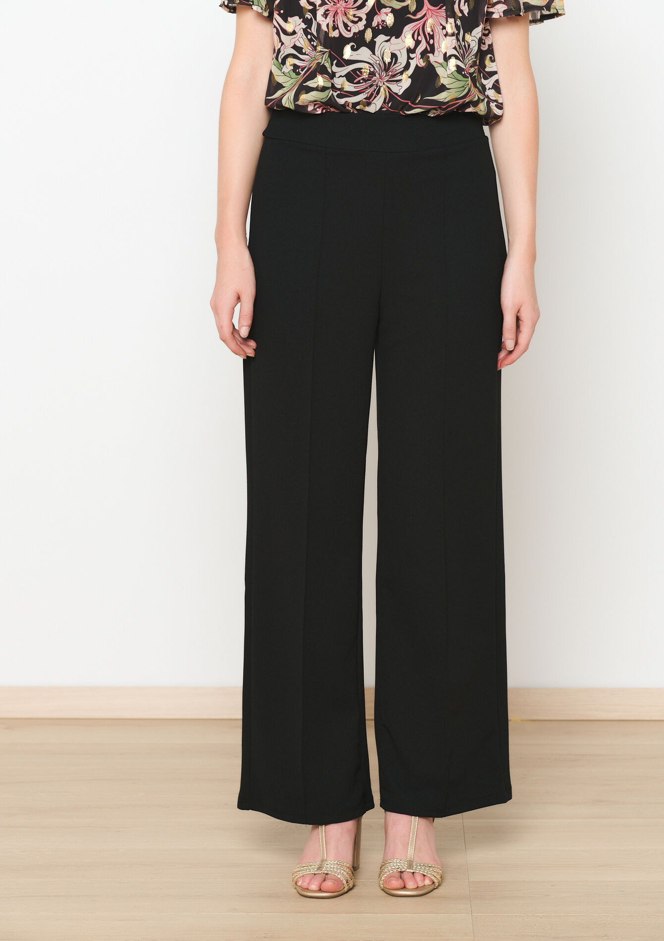 Pantalon à coupe ample en tissu scuba, Pantalon à coupe ample en tissu scuba - BLACK - 06600885_1119