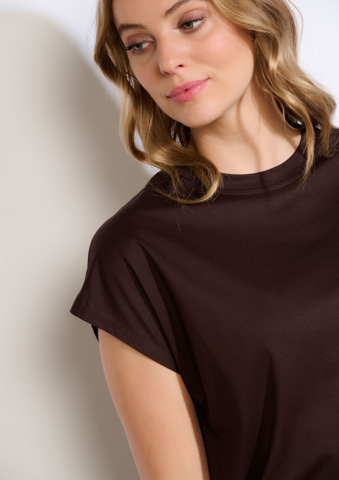 T-shirt fluide à épaules cap - BROWN DARK CHOCOLATE - 02301869_3720