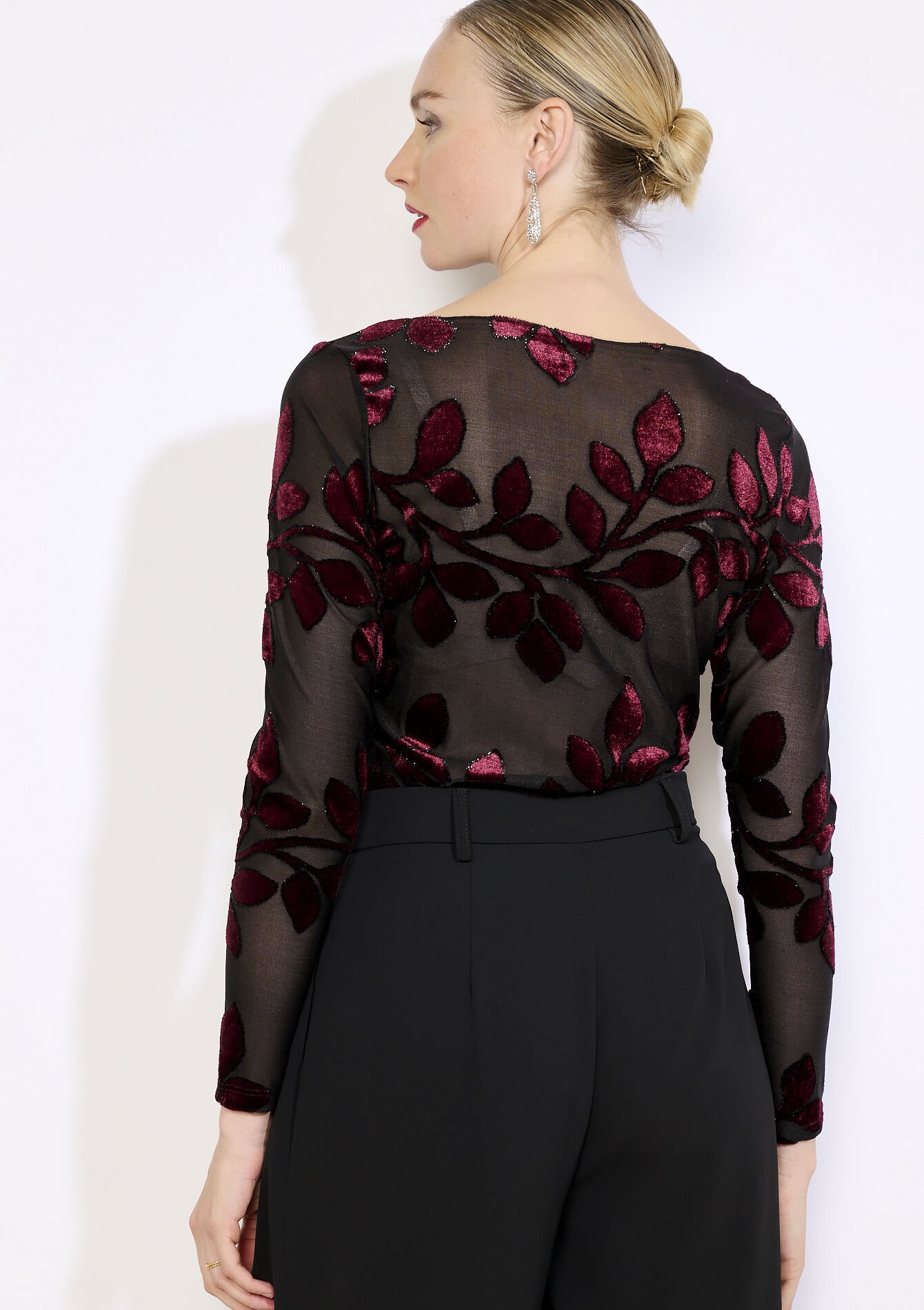 Embroidered mesh top, Embroidered mesh top - BLACK - 02400375_1119