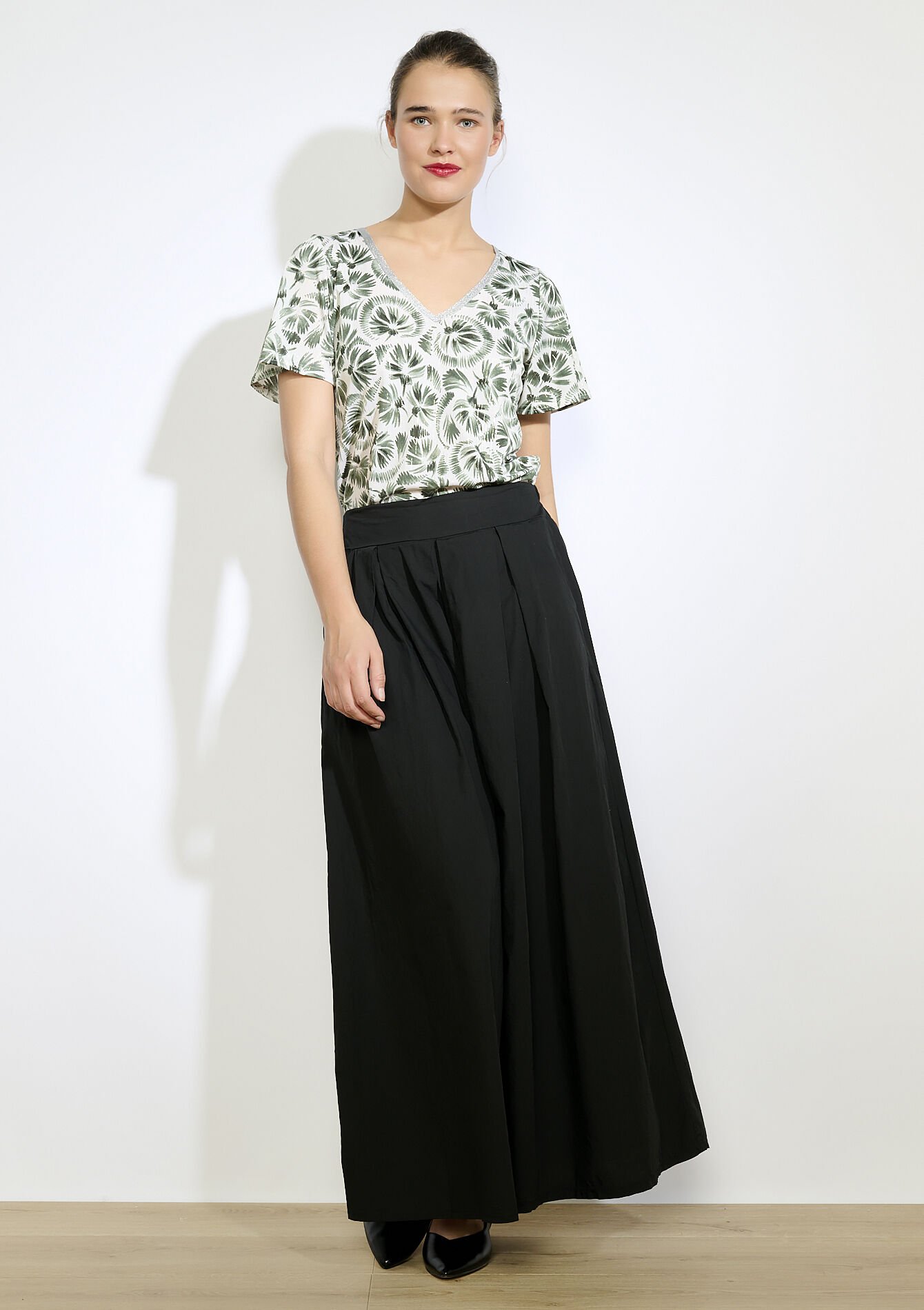 T-shirt met palmbladprint, T-shirt met palmbladprint - KHAKI MED - 02301812_4327