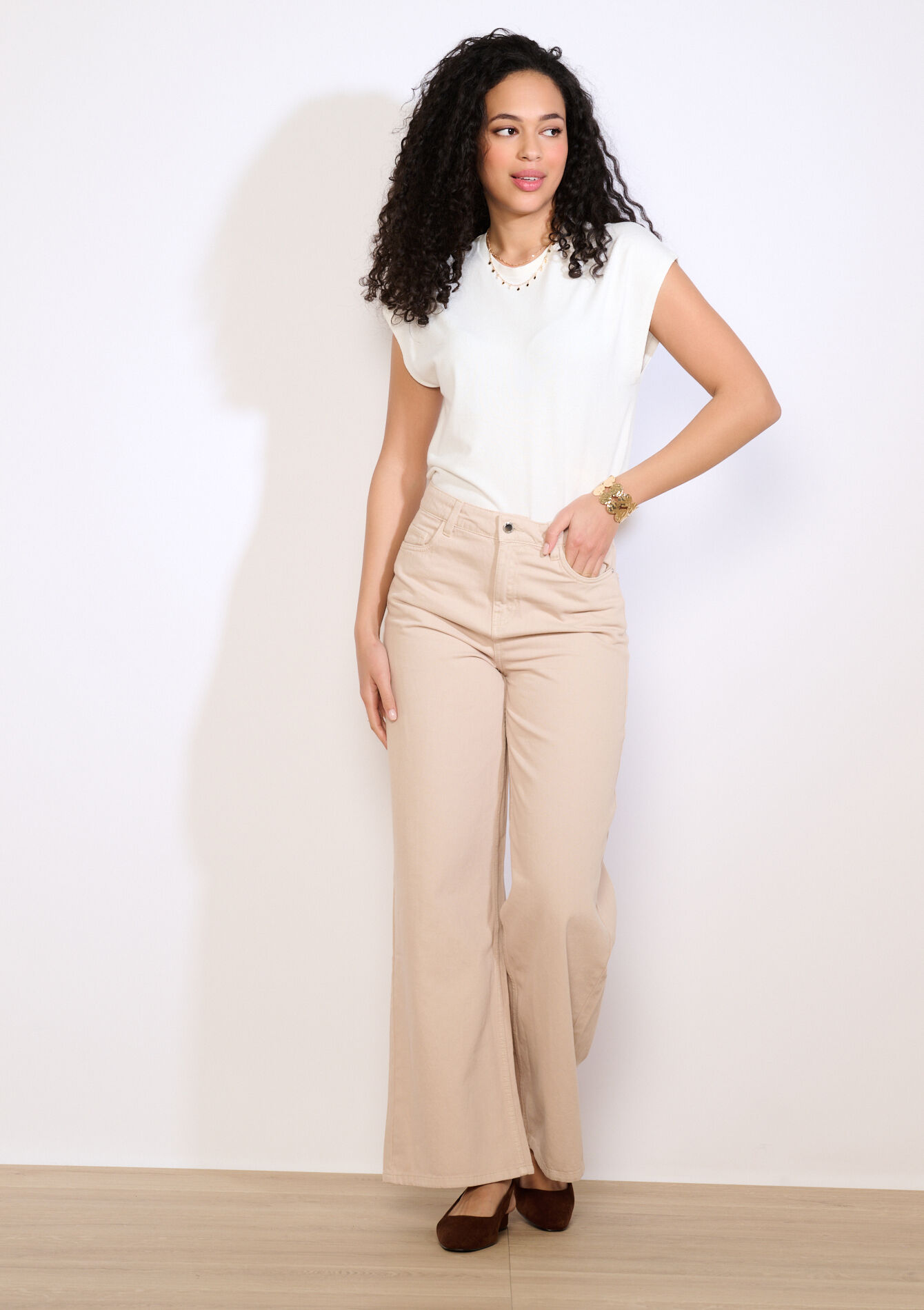 Hoge taille wide-leg broek, Hoge taille wide-leg broek - LT BEIGE - 06004661_2527