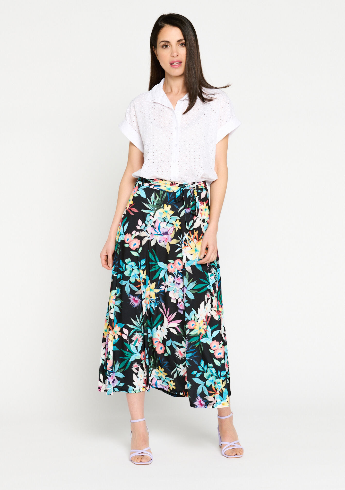 Skirt with tropical print - BLACK - 07101104_1119