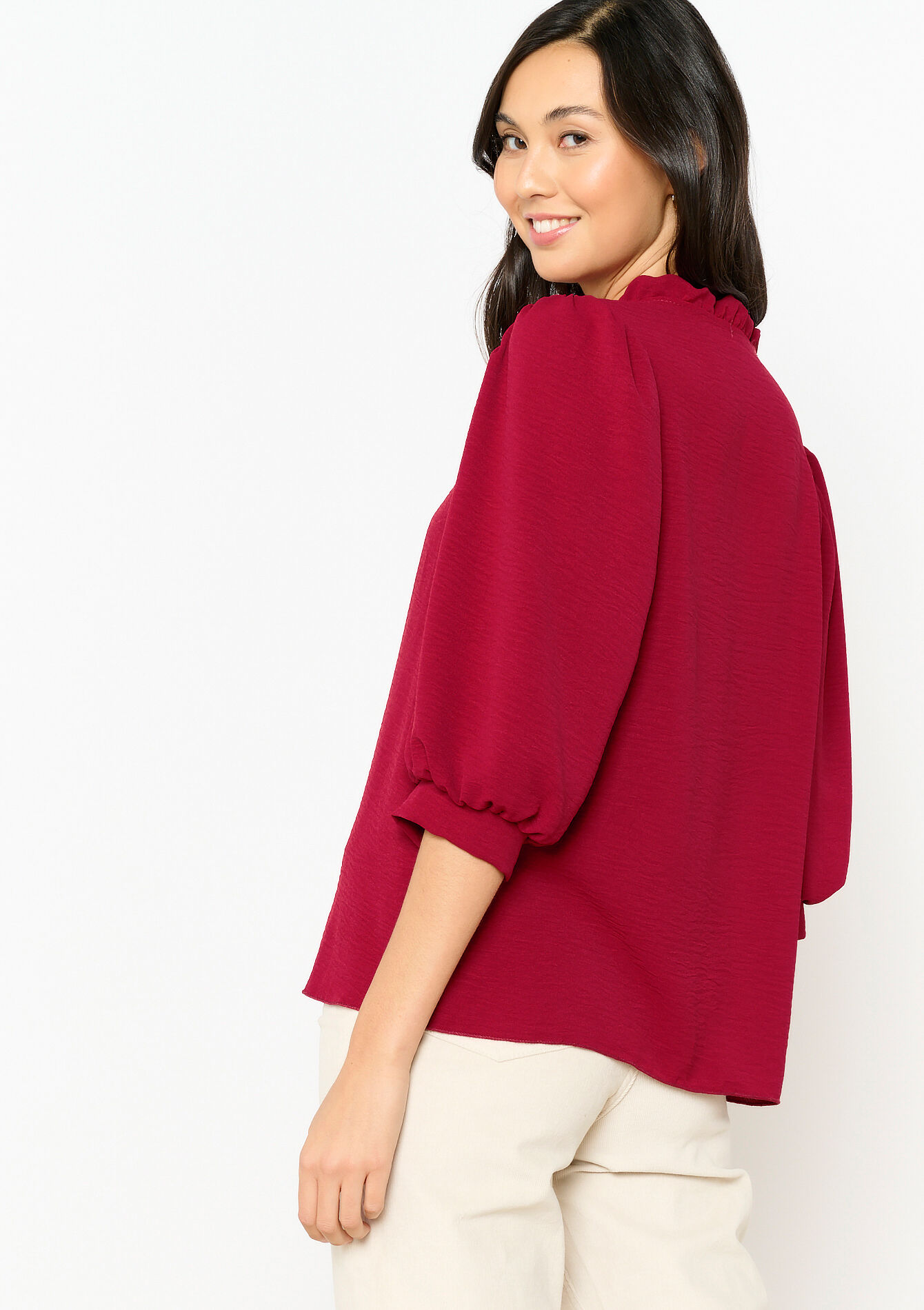 Blouse with puffed sleeves, Blouse with puffed sleeves - BORDEAUX - 05702292_1423