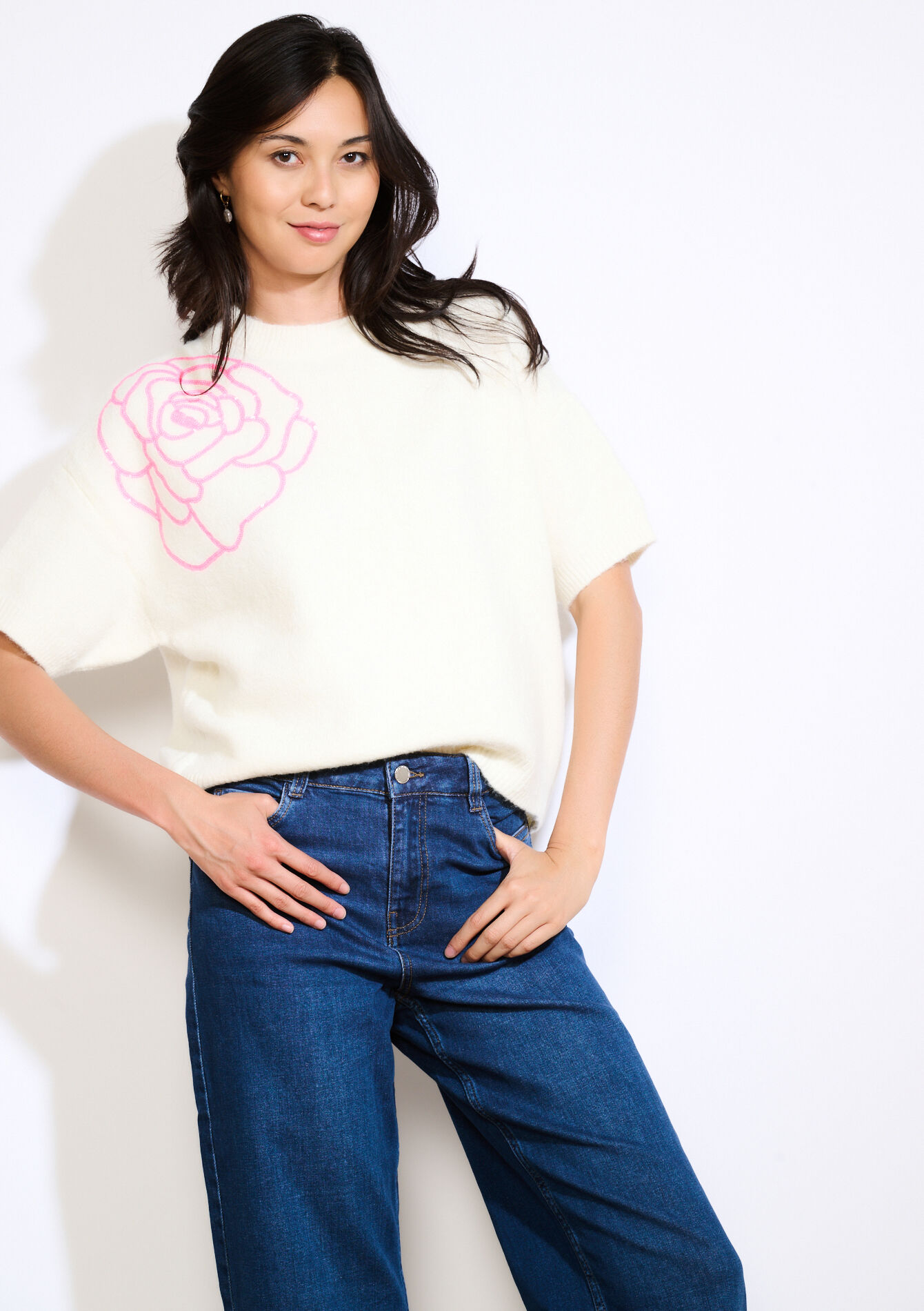 Trui met bloemenmotief - VANILLA WHITE - 04006981_1013