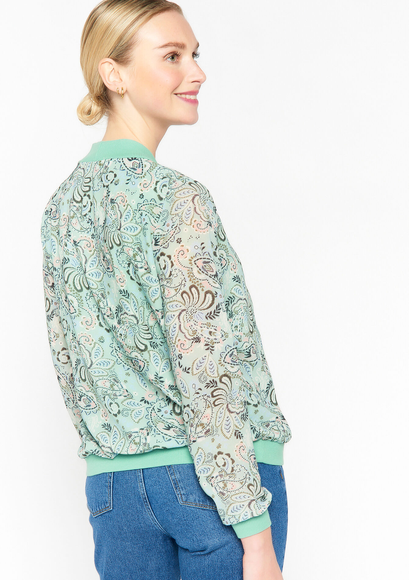 Fluide jacket with paisley print - MINT GREEN - 09100774_1723
