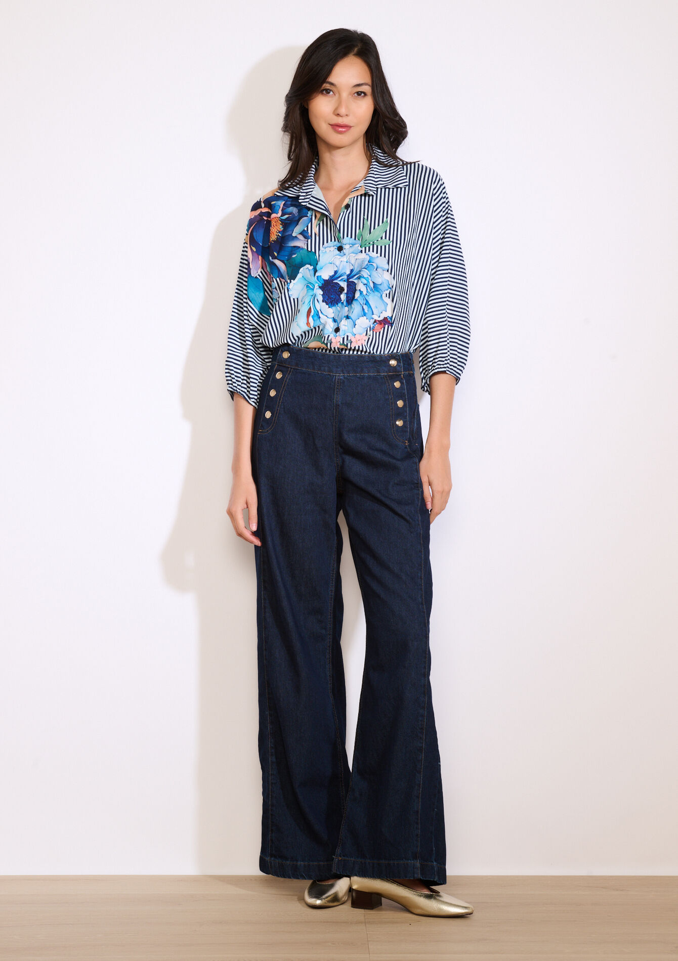 Overhemd met strepen en bloemenprint, Overhemd met strepen en bloemenprint - OFFWHITE - 05702957_1001