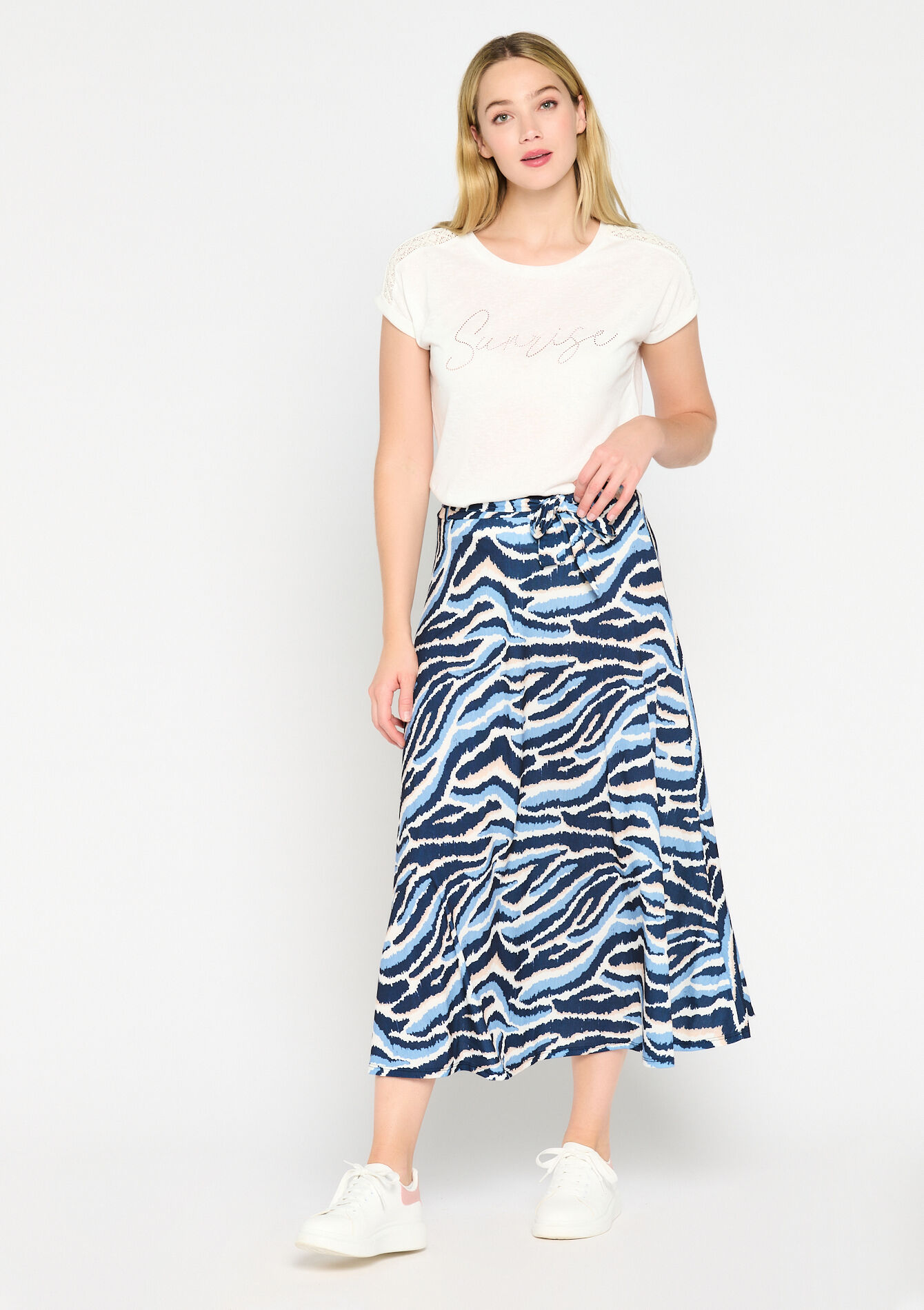 Jupe longue à imprimé zébré, Jupe longue à imprimé zébré - BLUE DENIM - 07101098_1638