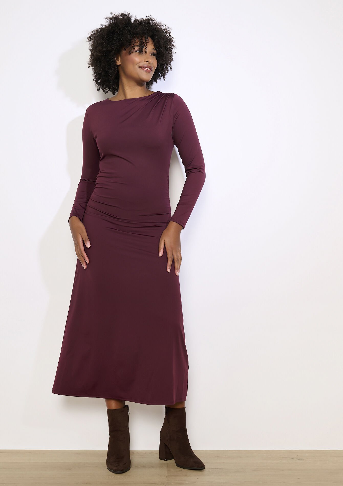 Robe drapée moulante, Robe drapée moulante - AUBERGINE - 08104404_1537