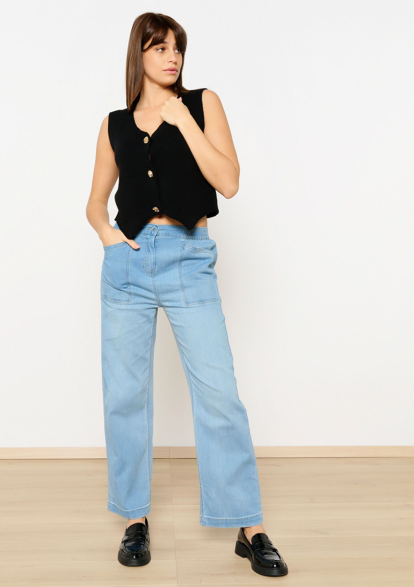 Mouwloze gilet met gouden knopen, Mouwloze gilet met gouden knopen - BLACK - 04101281_1119