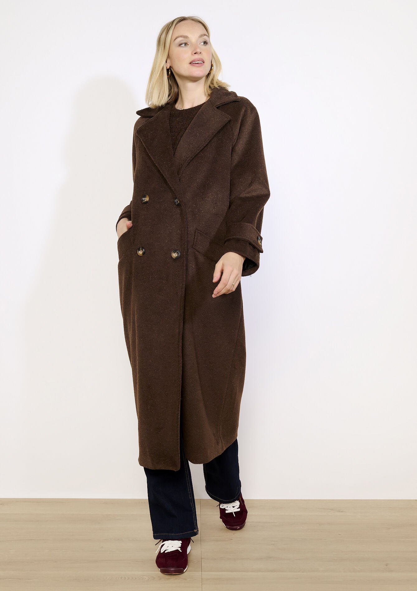 Manteau long à double boutonnage, Manteau long à double boutonnage - BROWN DARK CHOCOLATE - 23000808_3720