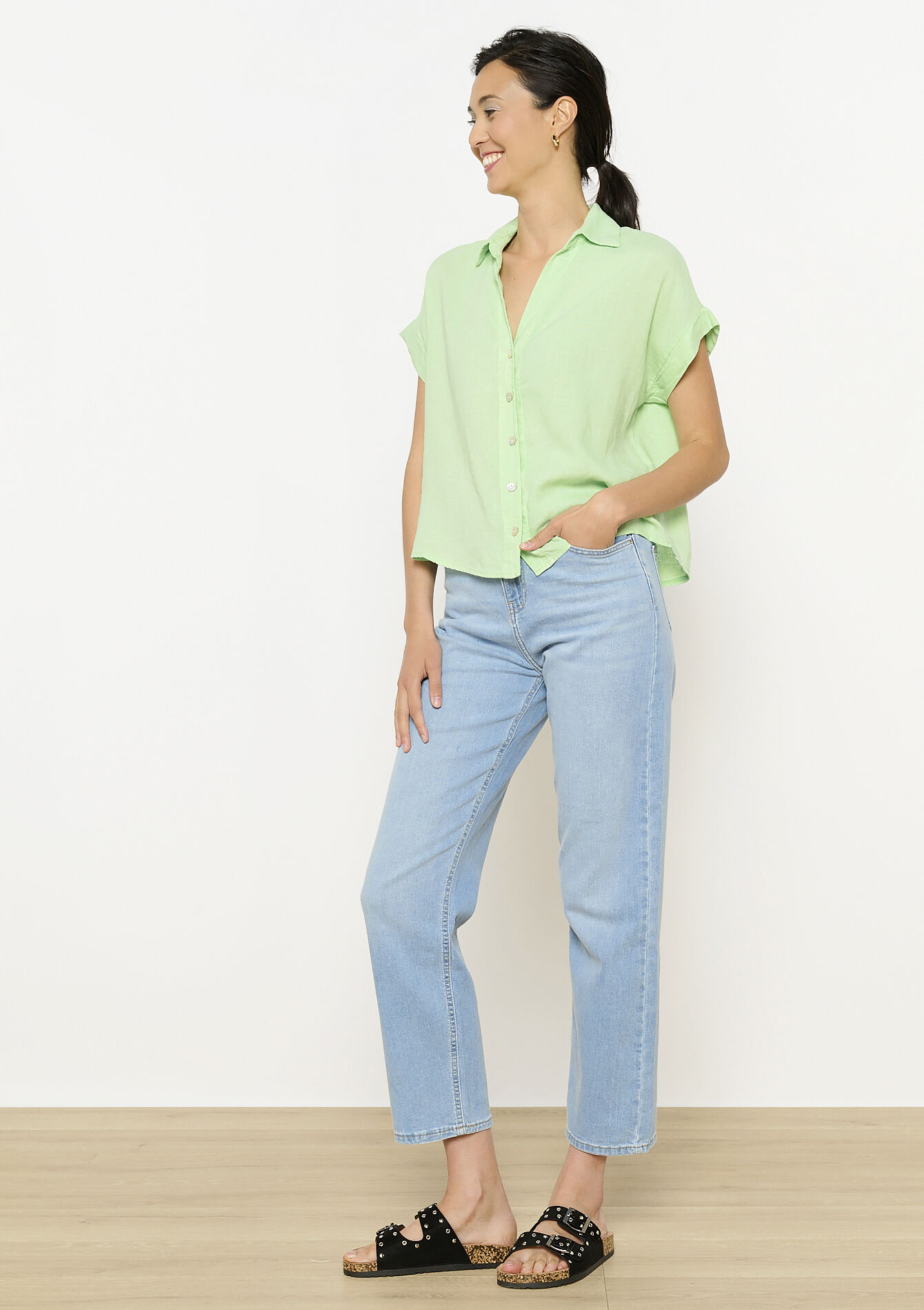 Linnen blouse met knoopsluiting - GREEN APPLE - 05702839_1783