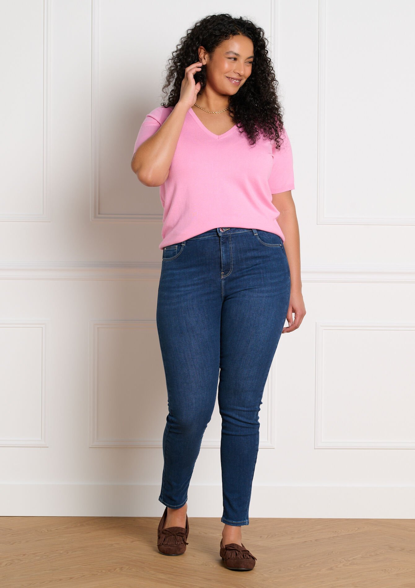 Pull col V manches courtes - PINK BUBBLEGUM - 04007025_1477