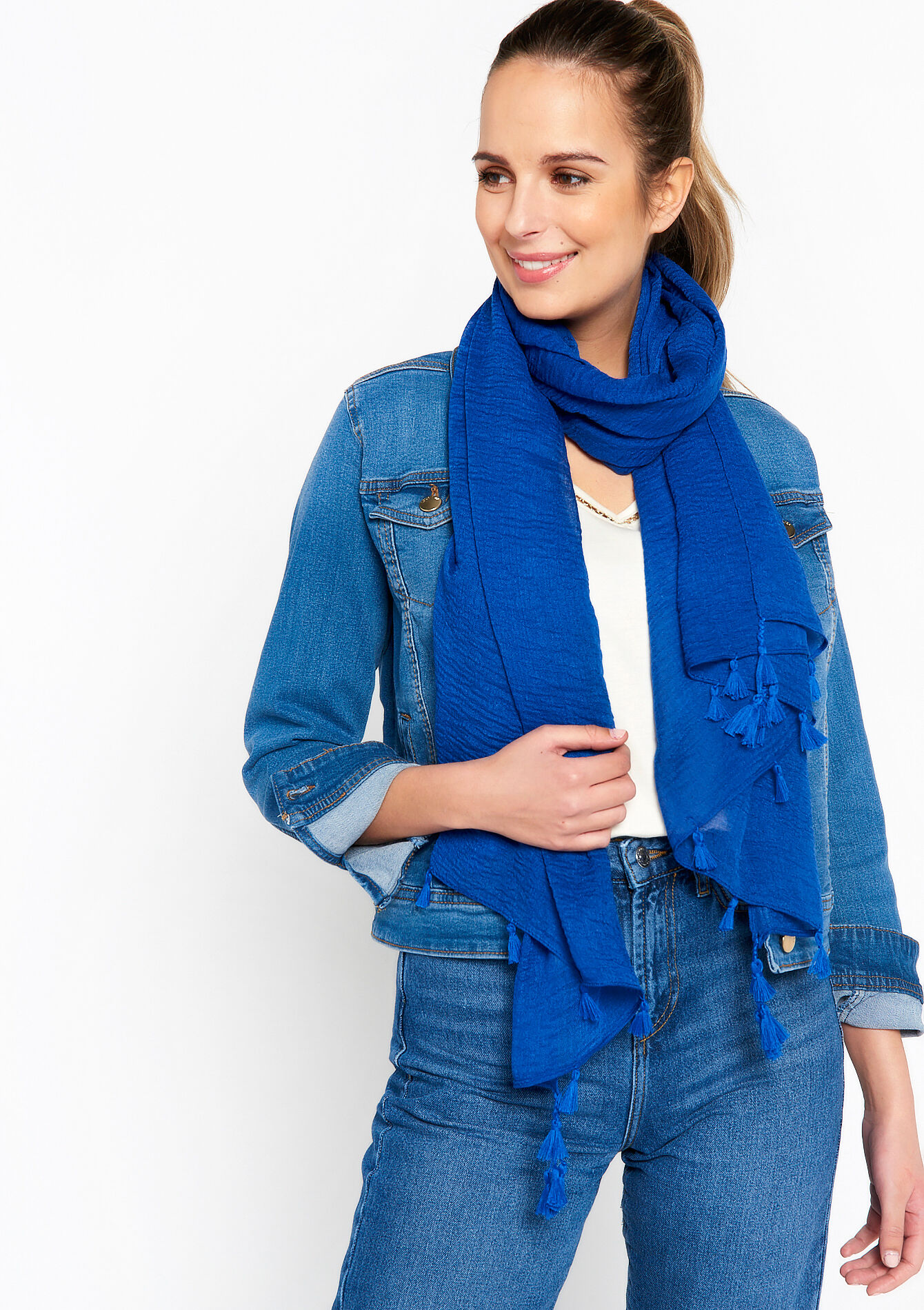 Scarf with tassels, Scarf with tassels - BLUE FAIENCE - 1066608