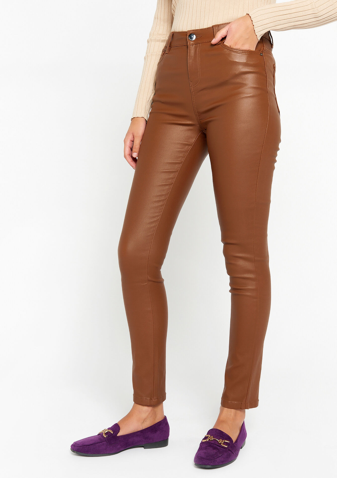 Gecoate skinny broek, Gecoate skinny broek - CAMEL BROWN - 06004355_3818