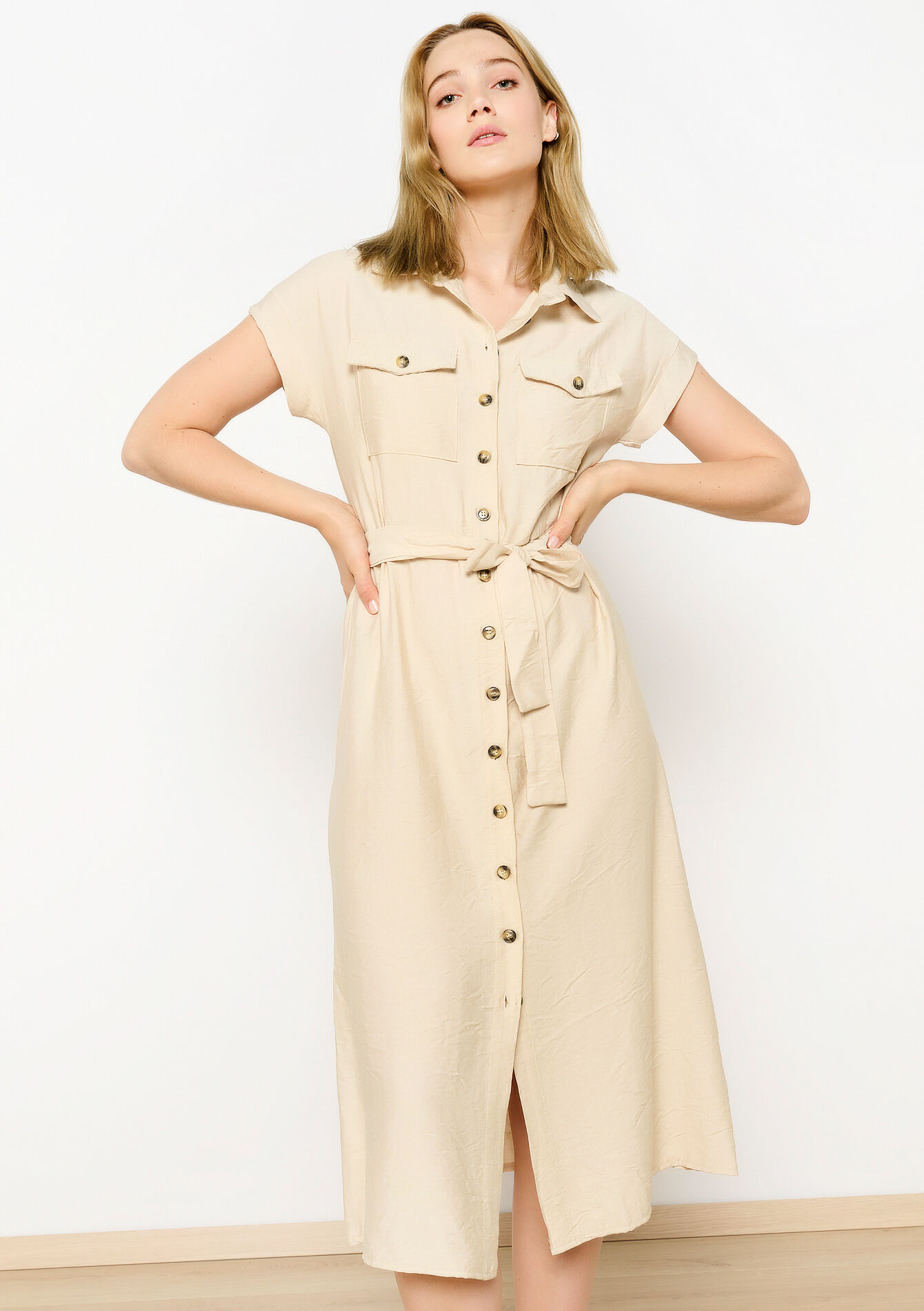 Hemdjurk in safaristijl, Hemdjurk in safaristijl - LT BEIGE - 08103677_2527