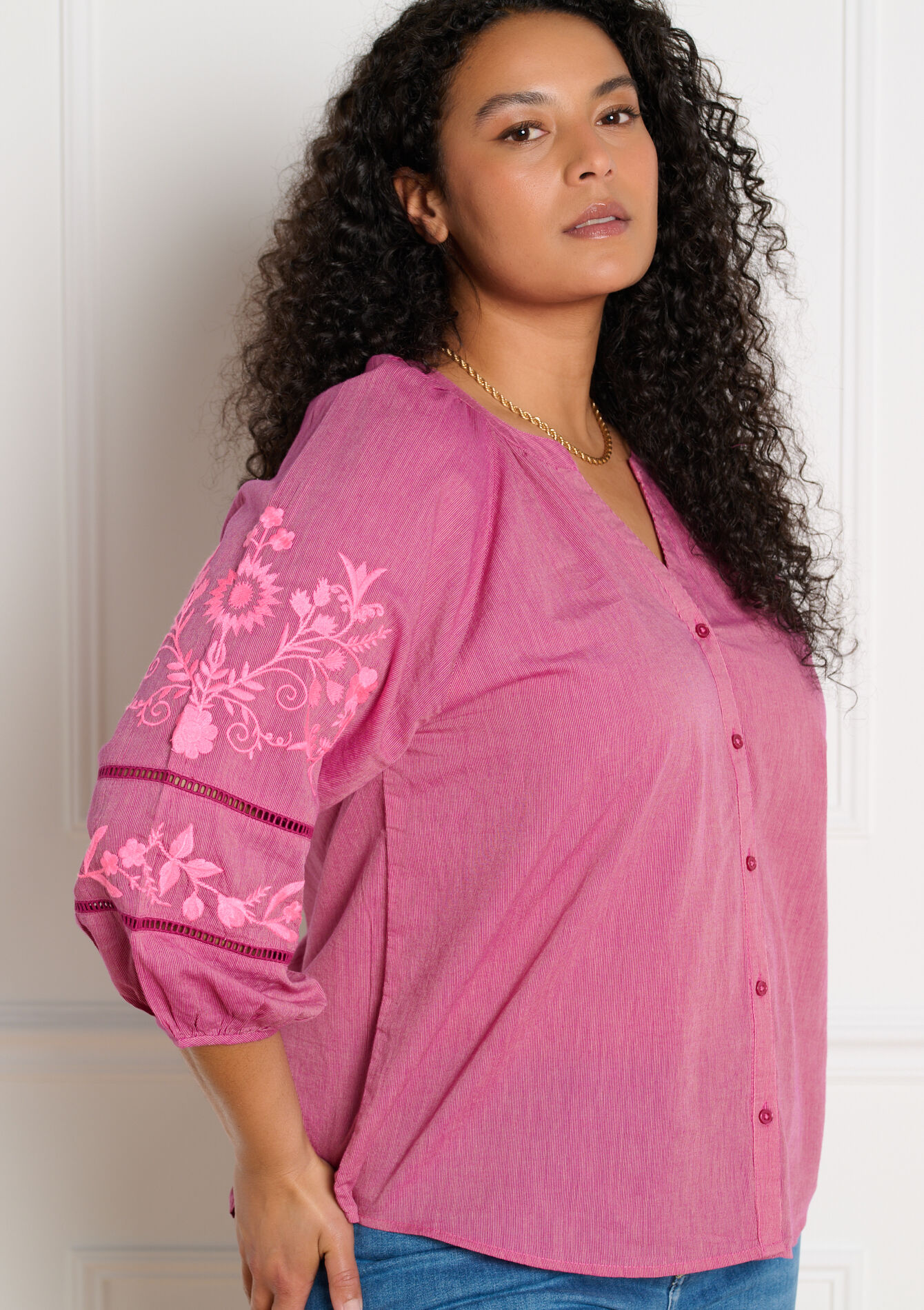 Romantic embroidered shirt - VIOLINE - 05702949_2576