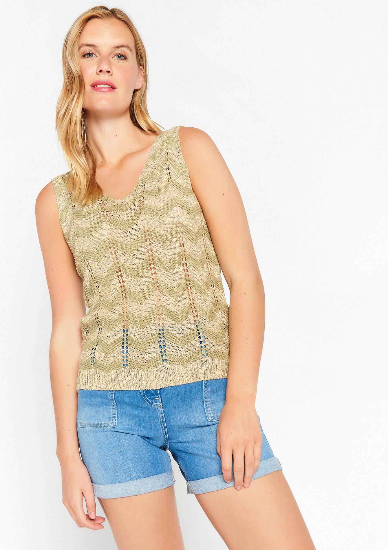 Top with zigzag pattern, Top with zigzag pattern - KHAKI FADED - 02200366_4326
