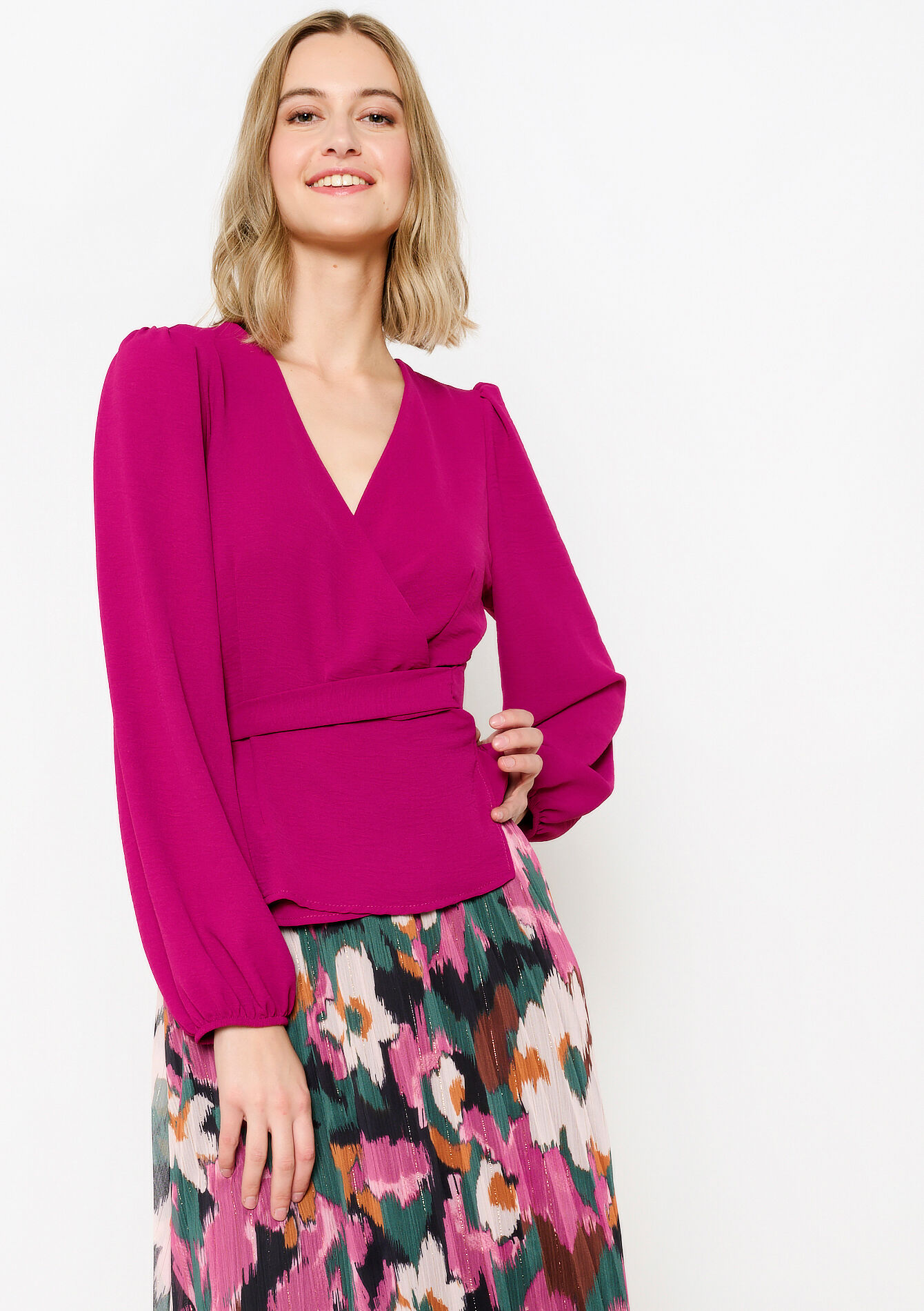 Wrap-over blouse, Wrap-over blouse - RED FRAMBOISE - 05702694_1496