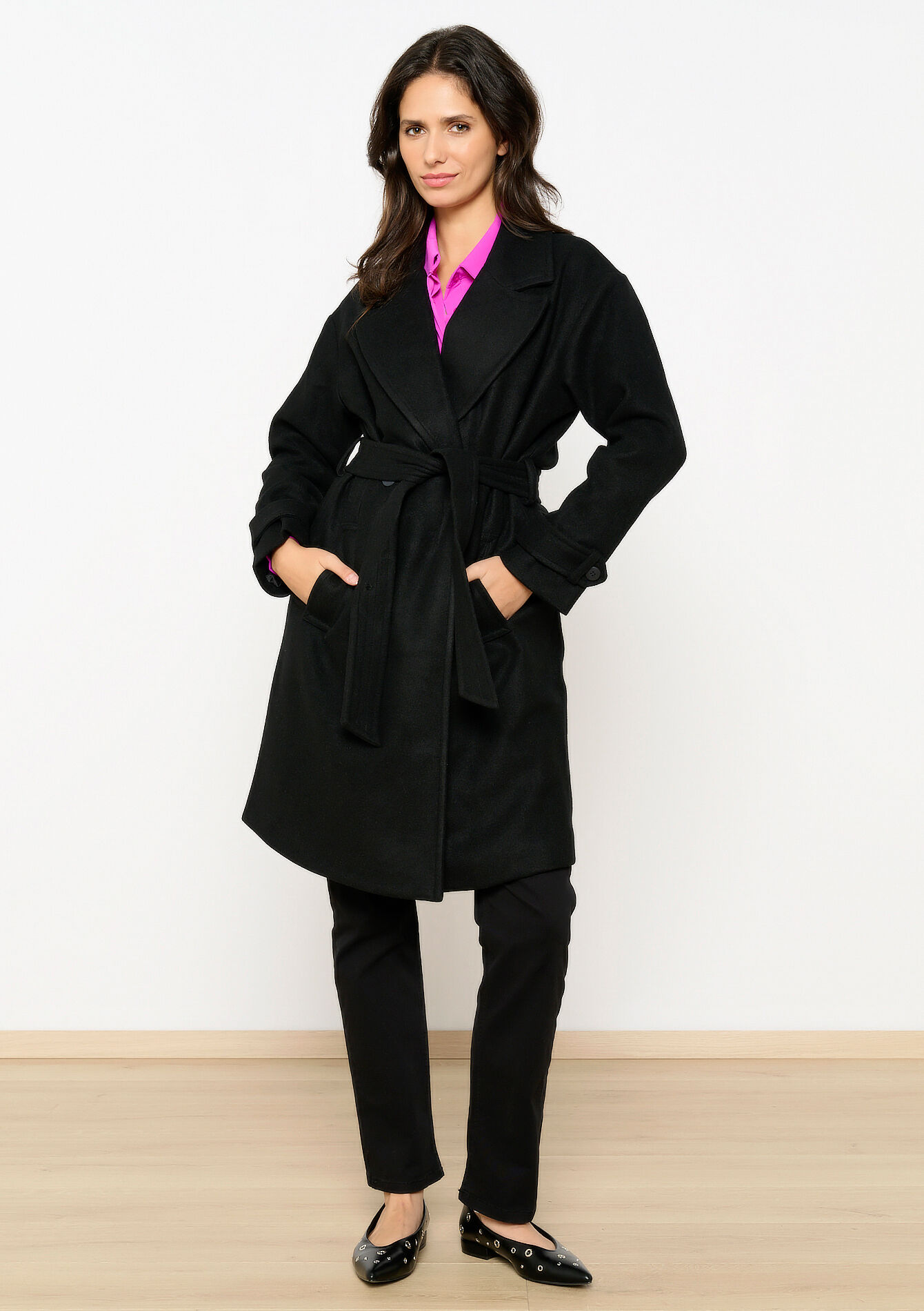 Halflange jas met riem, Halflange jas met riem - BLACK - 23000678_1119