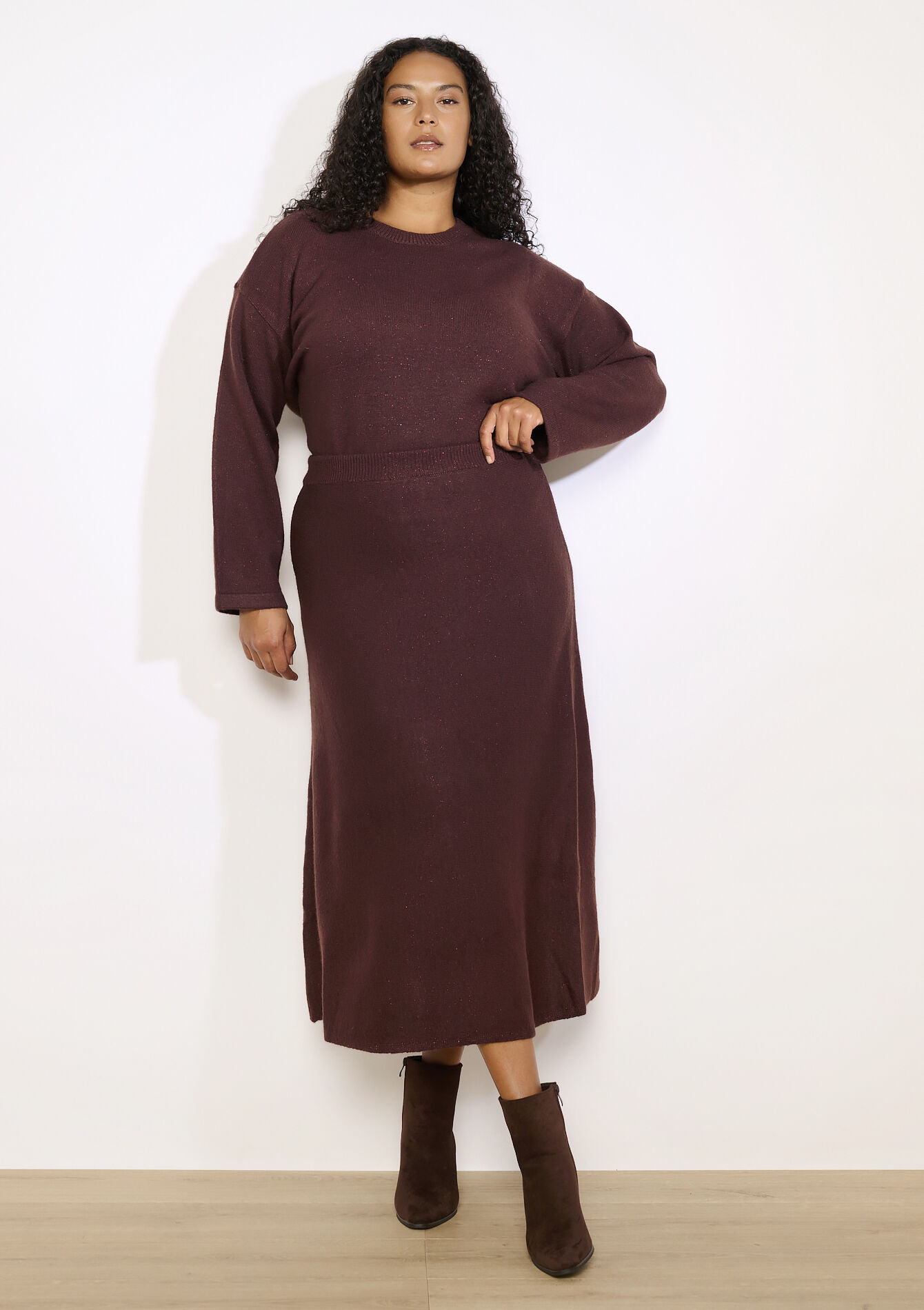 Jupe longue en maille, Jupe longue en maille - BROWN DARK CHOCOLATE - 07101359_3720