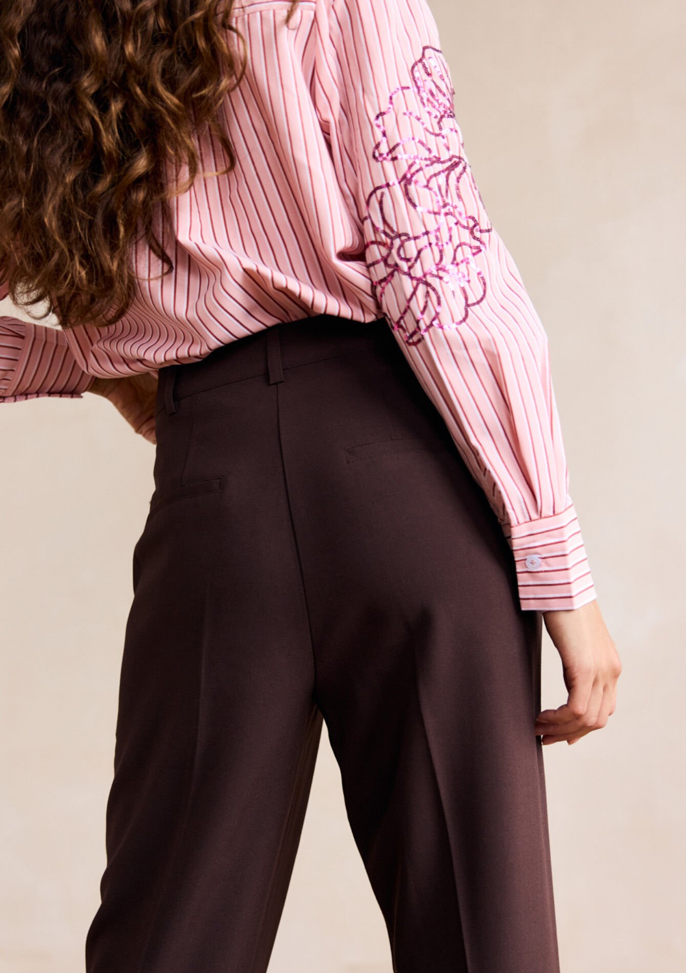 Pantalon fluide taille haute, Pantalon fluide taille haute - BROWN DARK CHOCOLATE - 06100705_3720