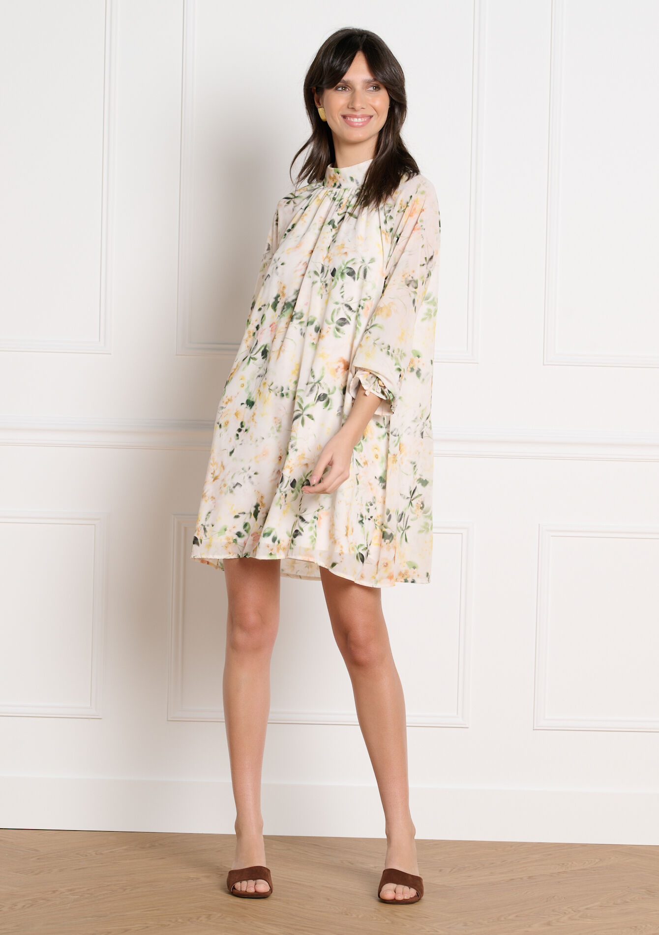 Robe fluide à fleurs, Robe fluide à fleurs - YELLOW PASTEL - 08104466_5004