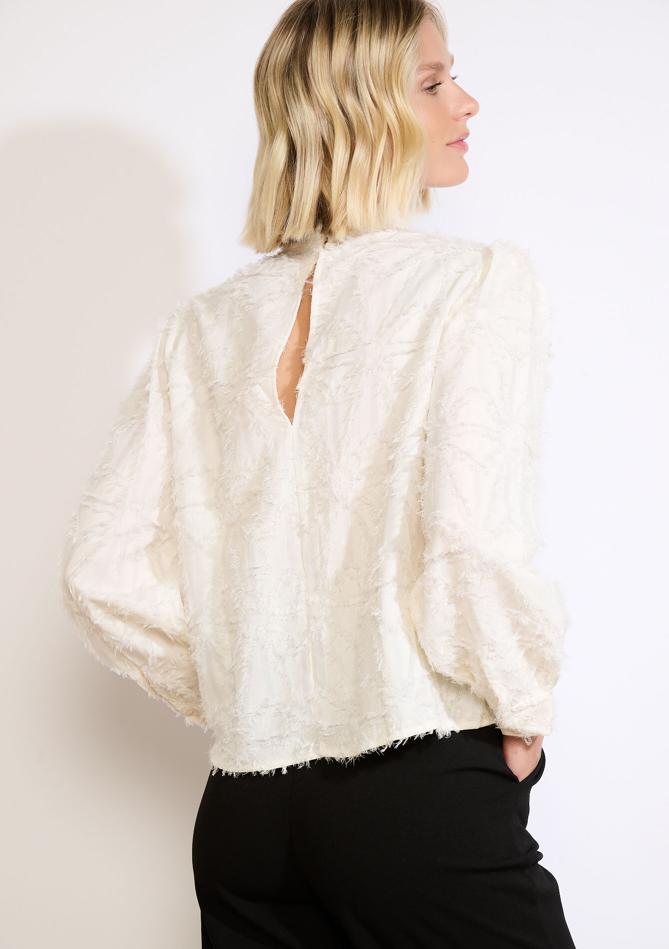 Blouse en jacquard frangé, Blouse en jacquard frangé - VANILLA WHITE - 05702857_1013