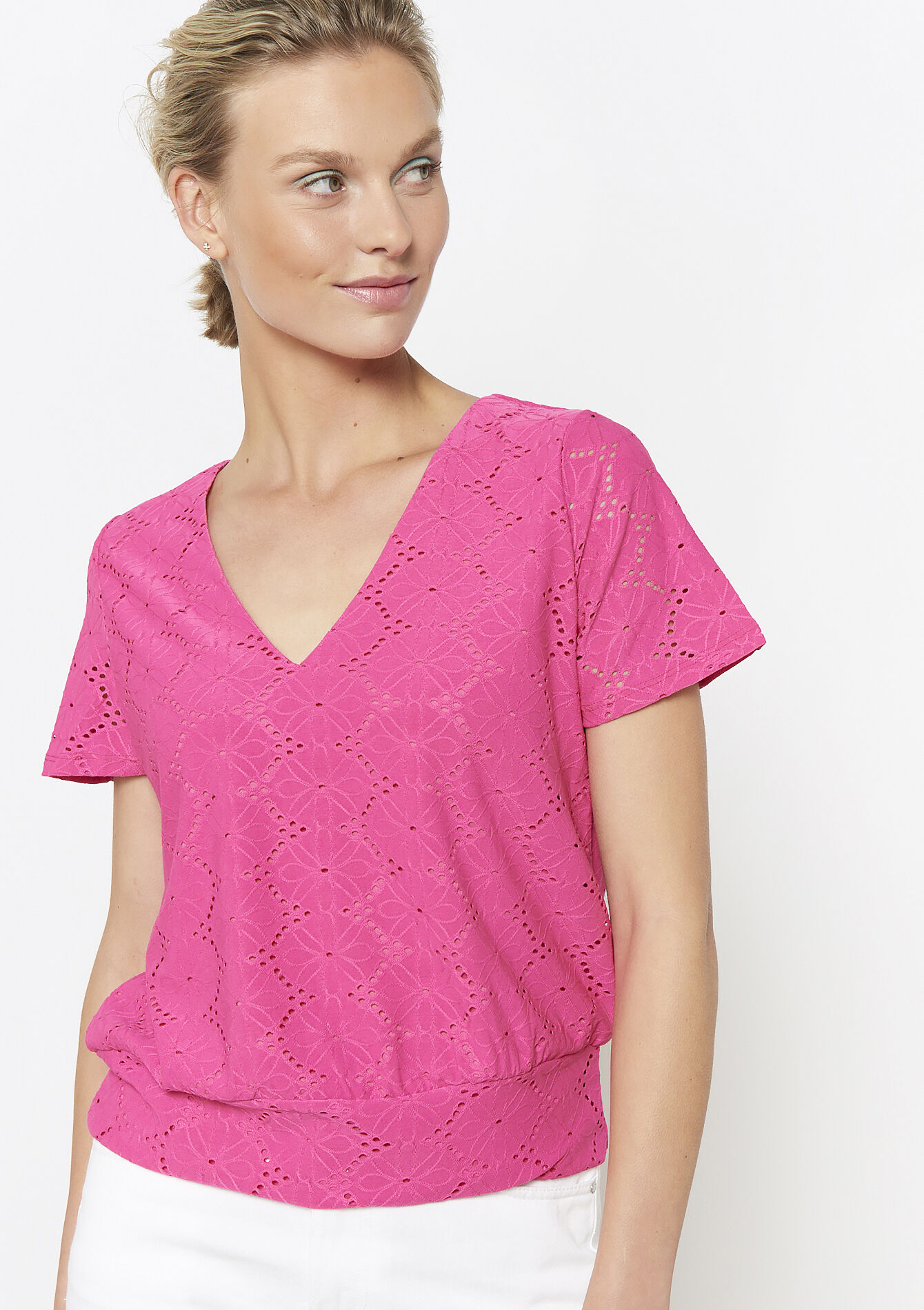 T-shirt brodé romantique, T-shirt brodé romantique - FUCHSIA - 02301807_5626