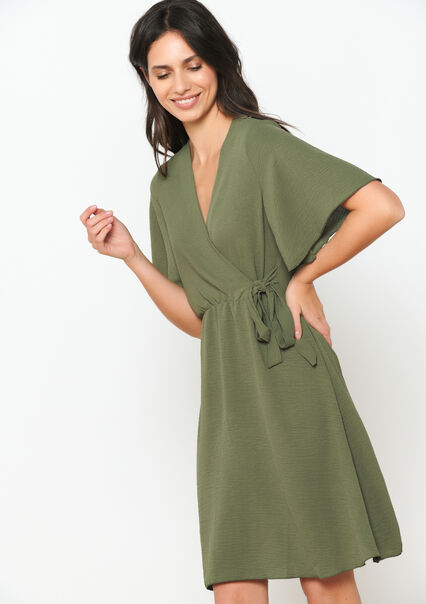 Wrap dress with butterfly sleeves - KHAKI MED - 08103522_4327