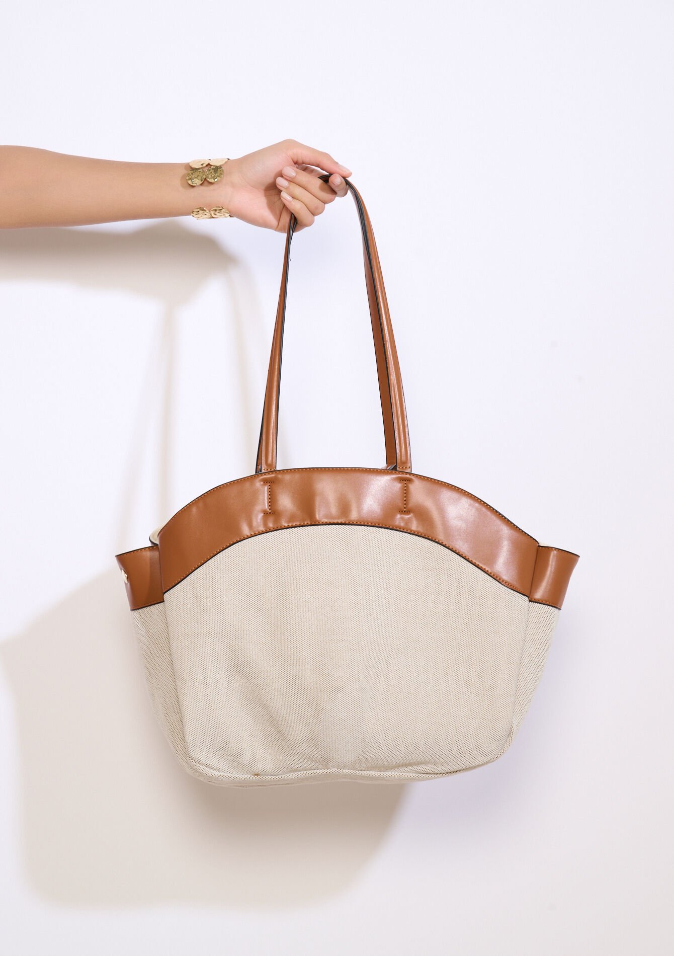 Grote twee-kleurige tas - LT BEIGE - 14001997_2527