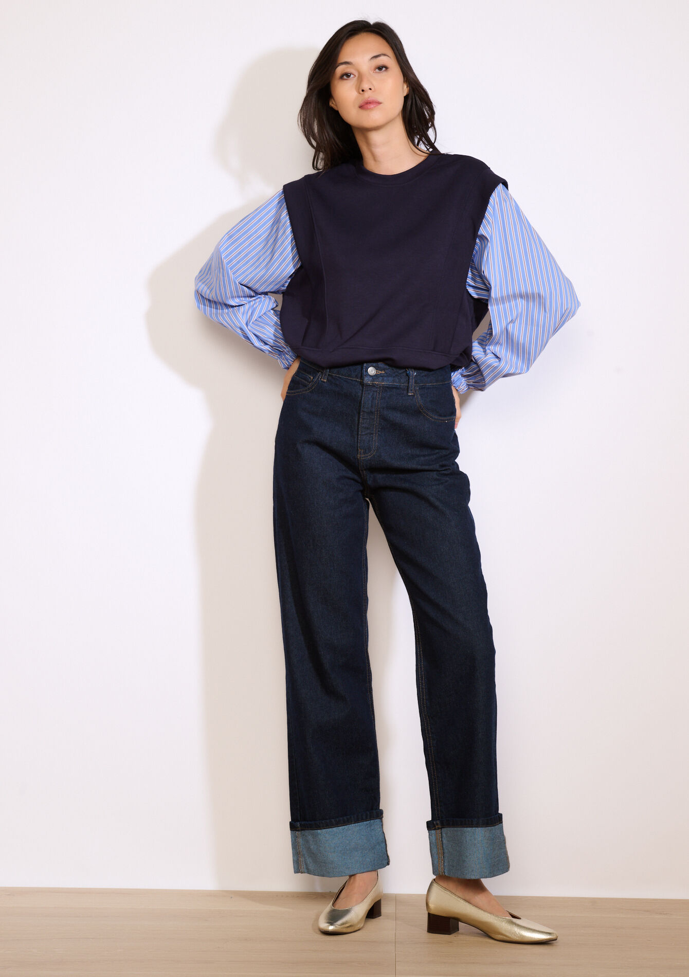 Jeans met hoge taille - DARK BLUE - 22000623_0501