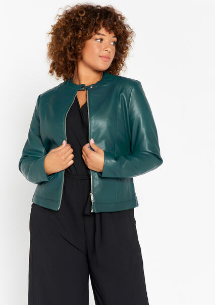 Jacket with leather look - BOTTLE GREEN - 09100645_1778