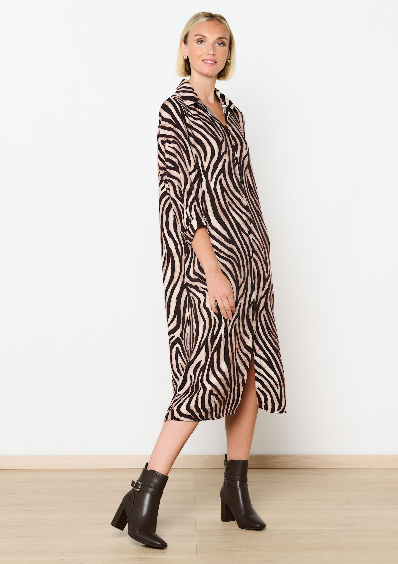 Hem dress with zebra print, Hem dress with zebra print - BLACK - 08103884