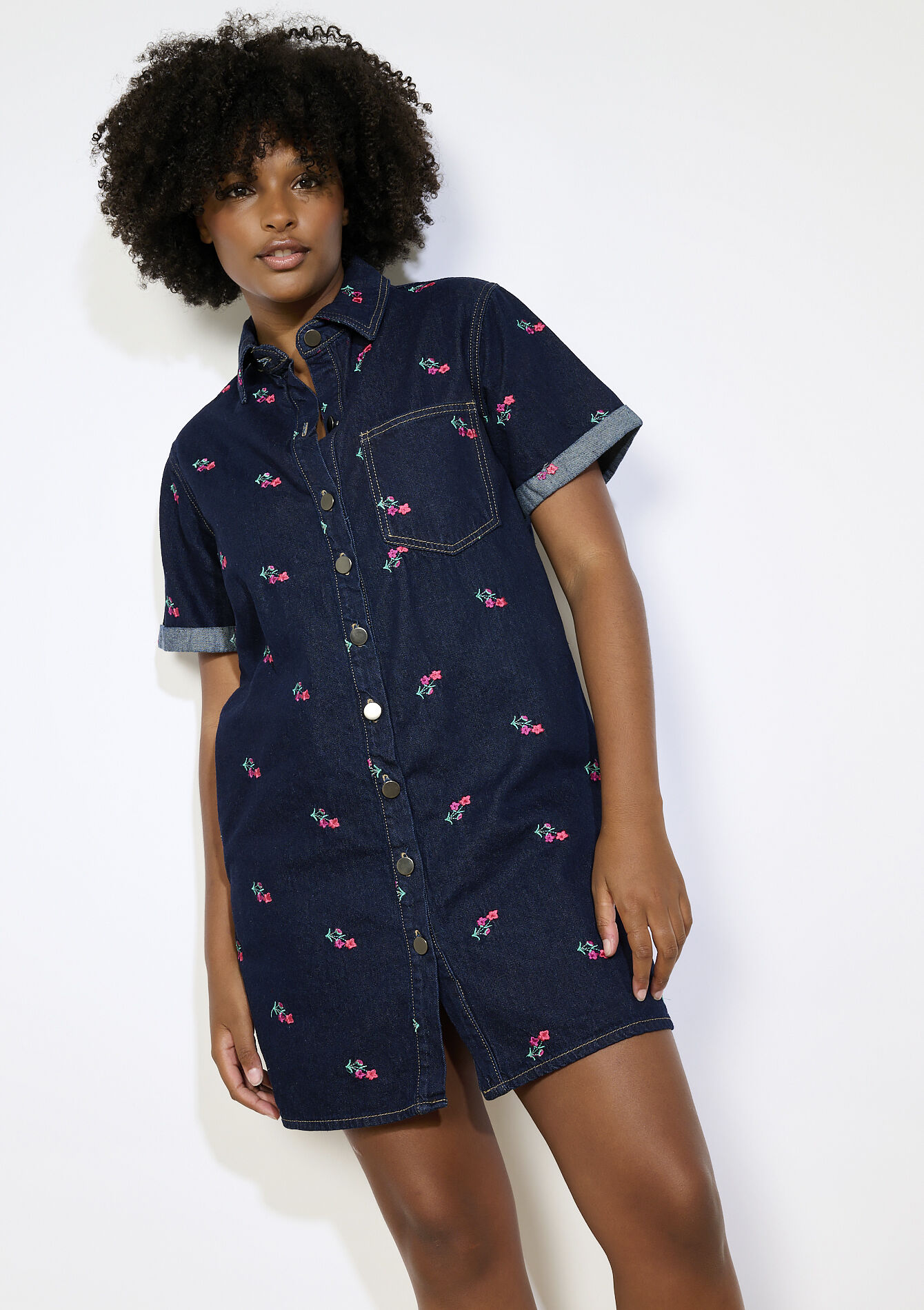 Geborduurde jeansjurk - DARK BLUE - 08104266_0501