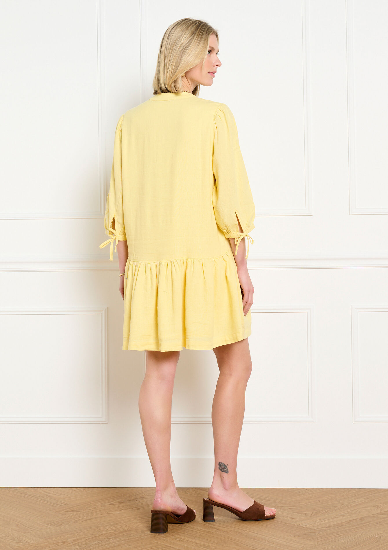 Linnen mini jurk - YELLOW PASTEL - 08104335_5004