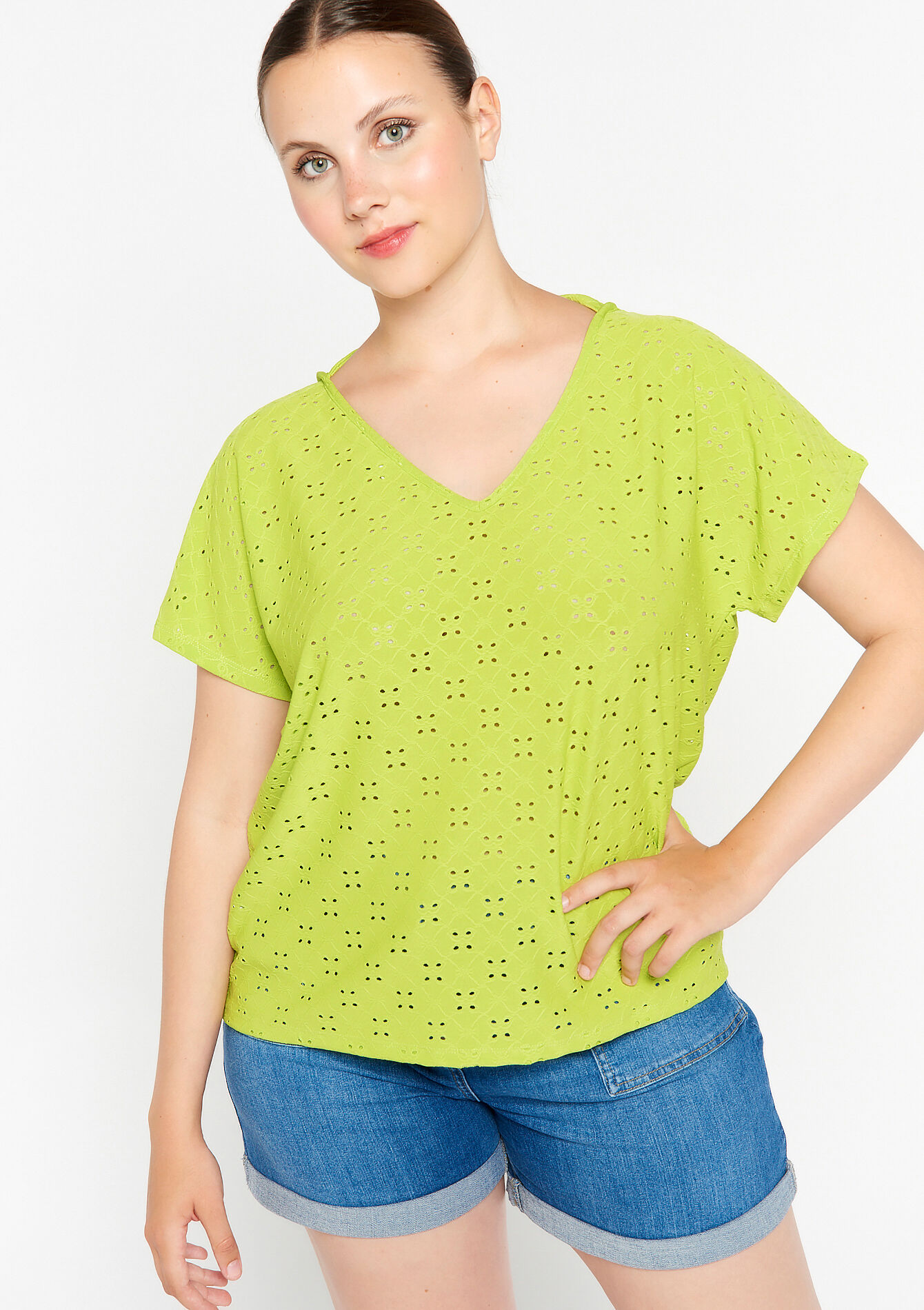 T-shirt en broderie anglaise - LIME - 02301438_4711