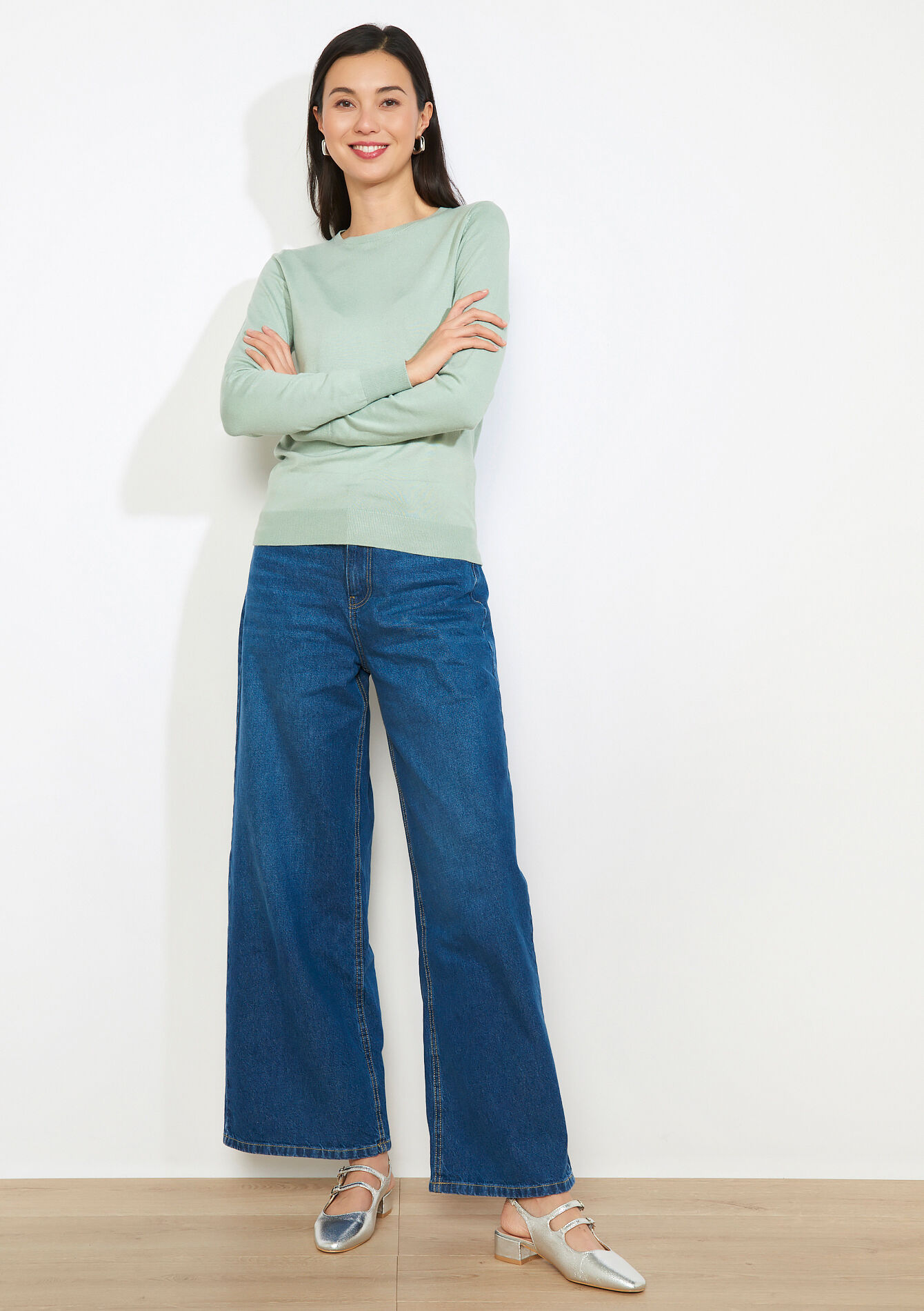 Fijne ronde hals trui - KHAKI MINT - 04007019_2542