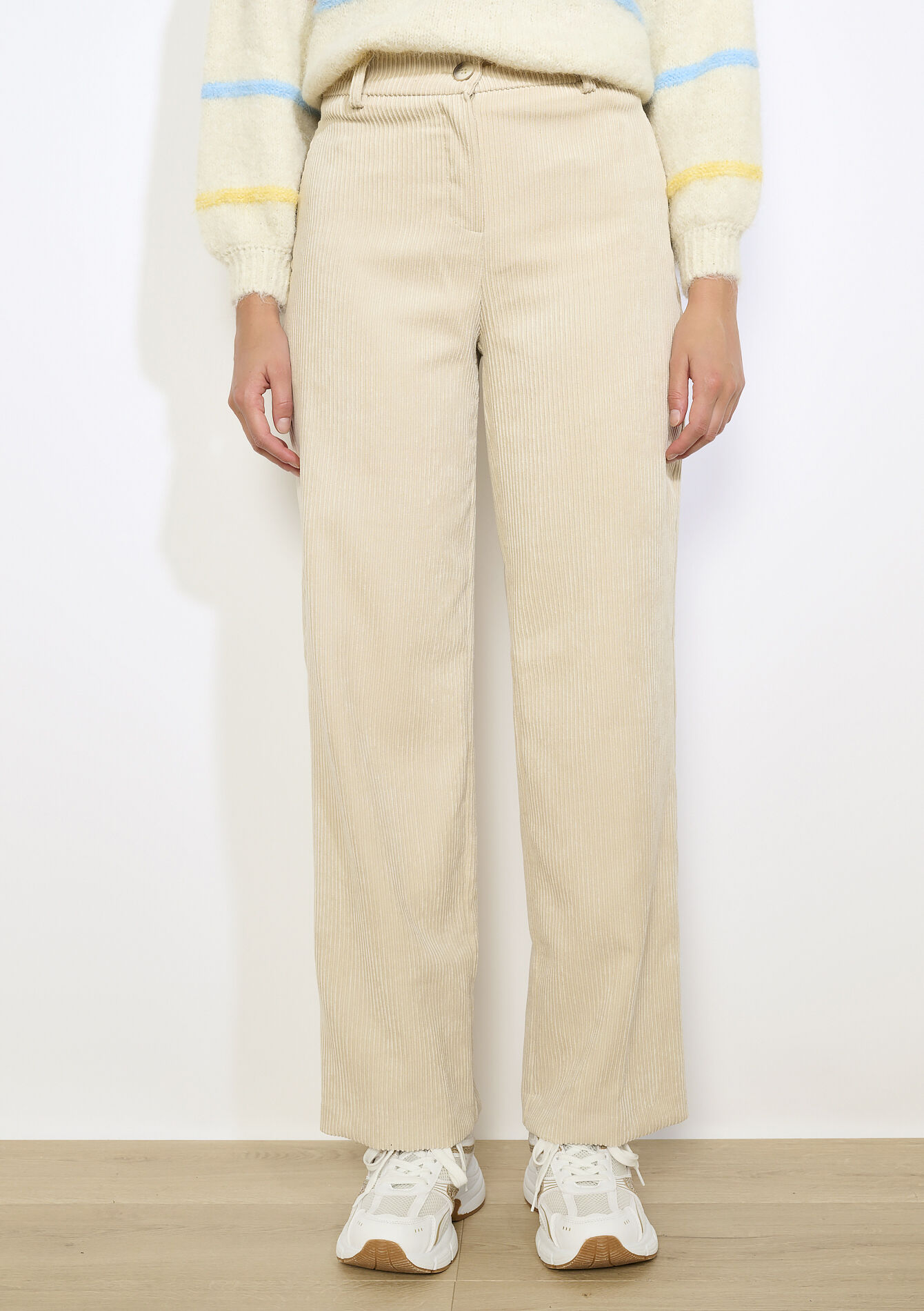 Pantalon tailleur en velours côtelé, Pantalon tailleur en velours côtelé - VANILLA WHITE - 06100741_1013