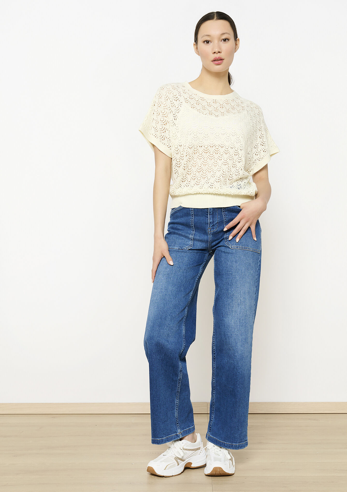 Pull en crochet à manches courtes, Pull en crochet à manches courtes - VANILLA WHITE - 1112070