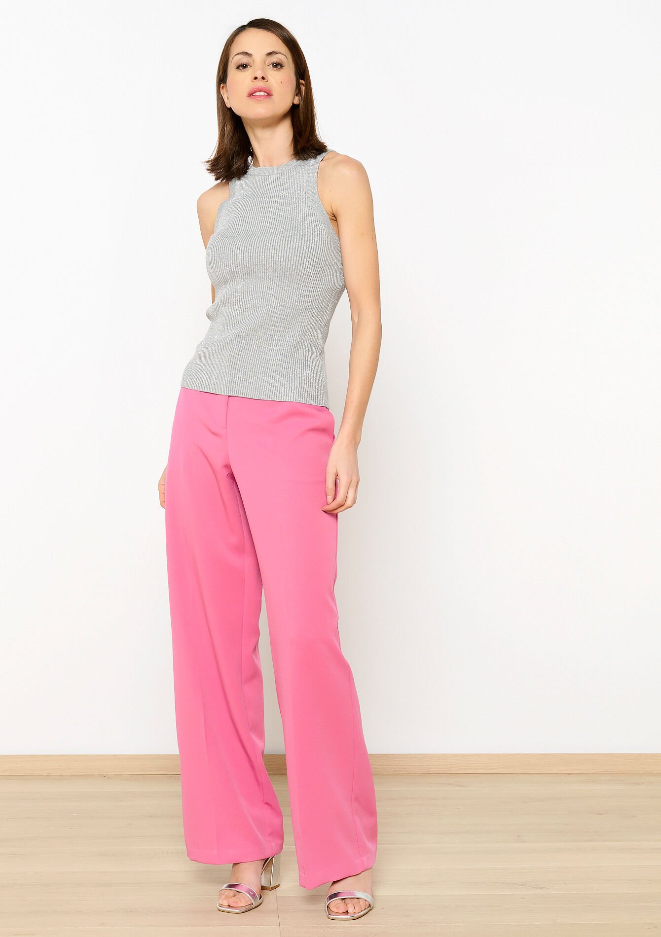 Geribbelde tank top met lurex, Geribbelde tank top met lurex - LT GREY - 02200389_2574