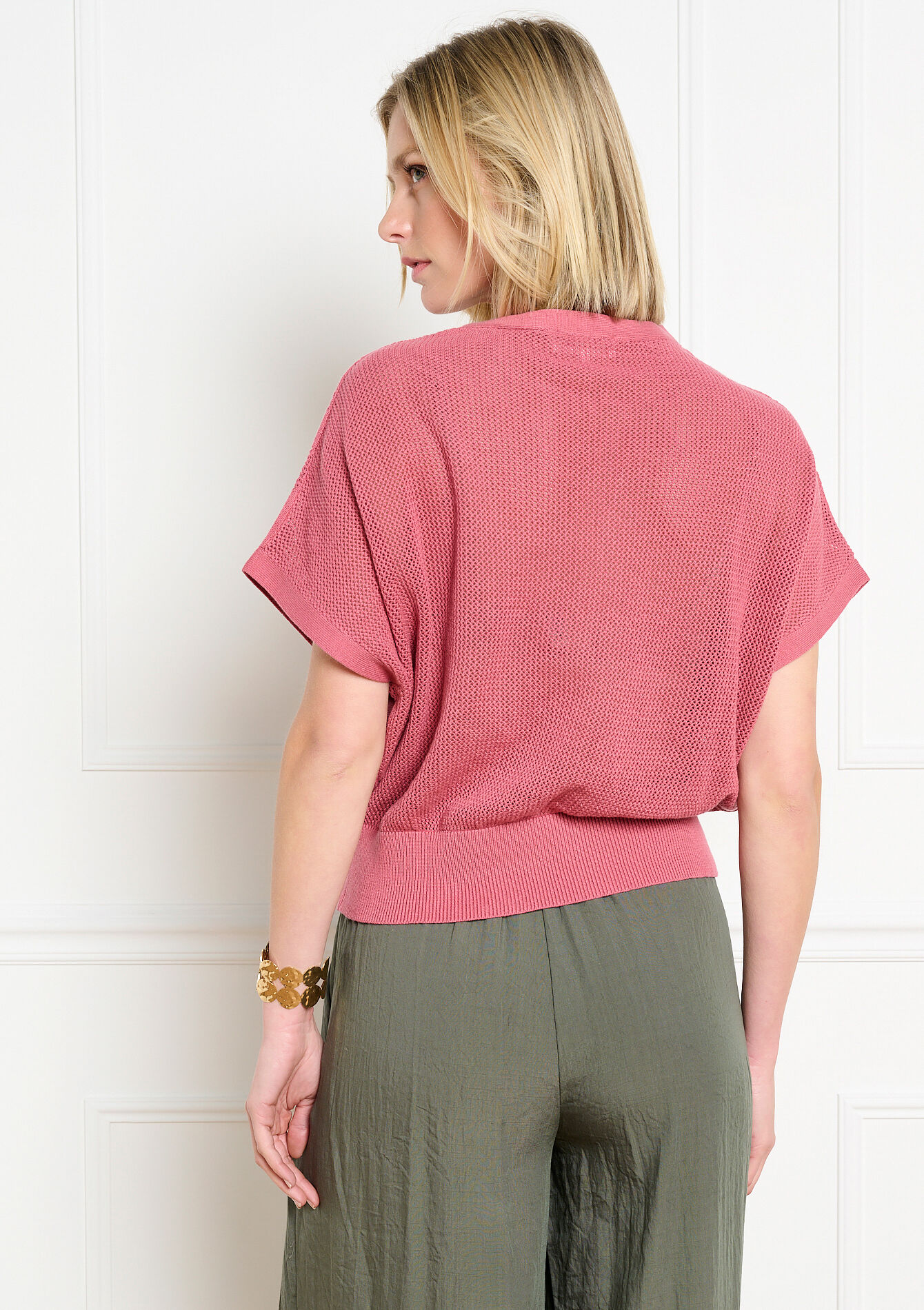 Gehaakte top met korte mouwen - COSMETIC PINK - 04007076_5733