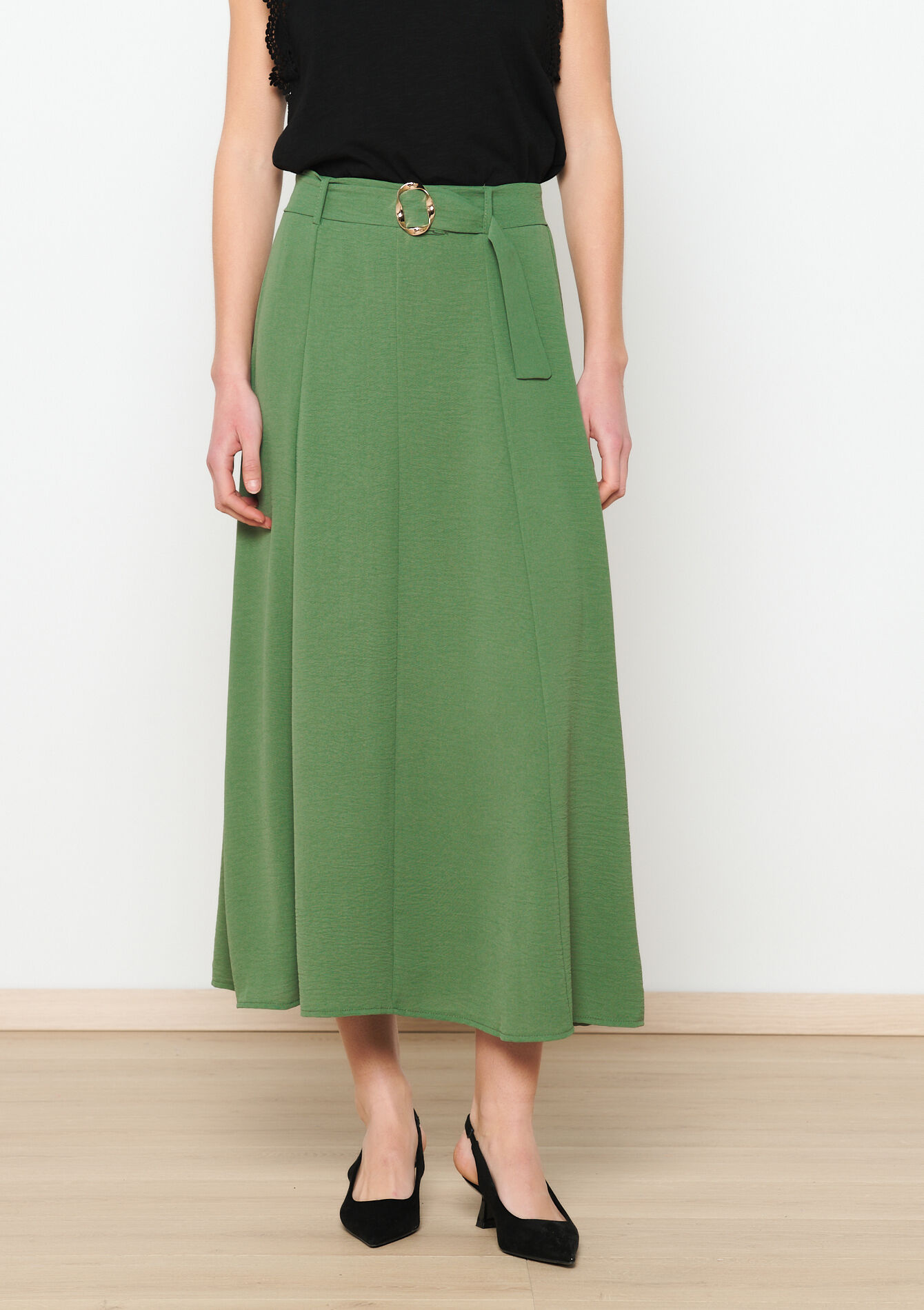 Jupe longue en tissu crêpé, Jupe longue en tissu crêpé - KHAKI MED - 07101228_4327