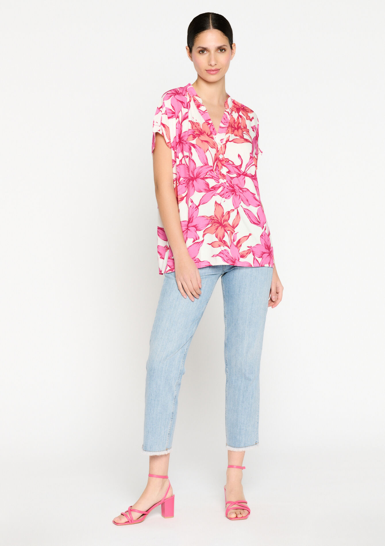 Blouse met bloemenprint - FUCHSIA - 05702241_5626