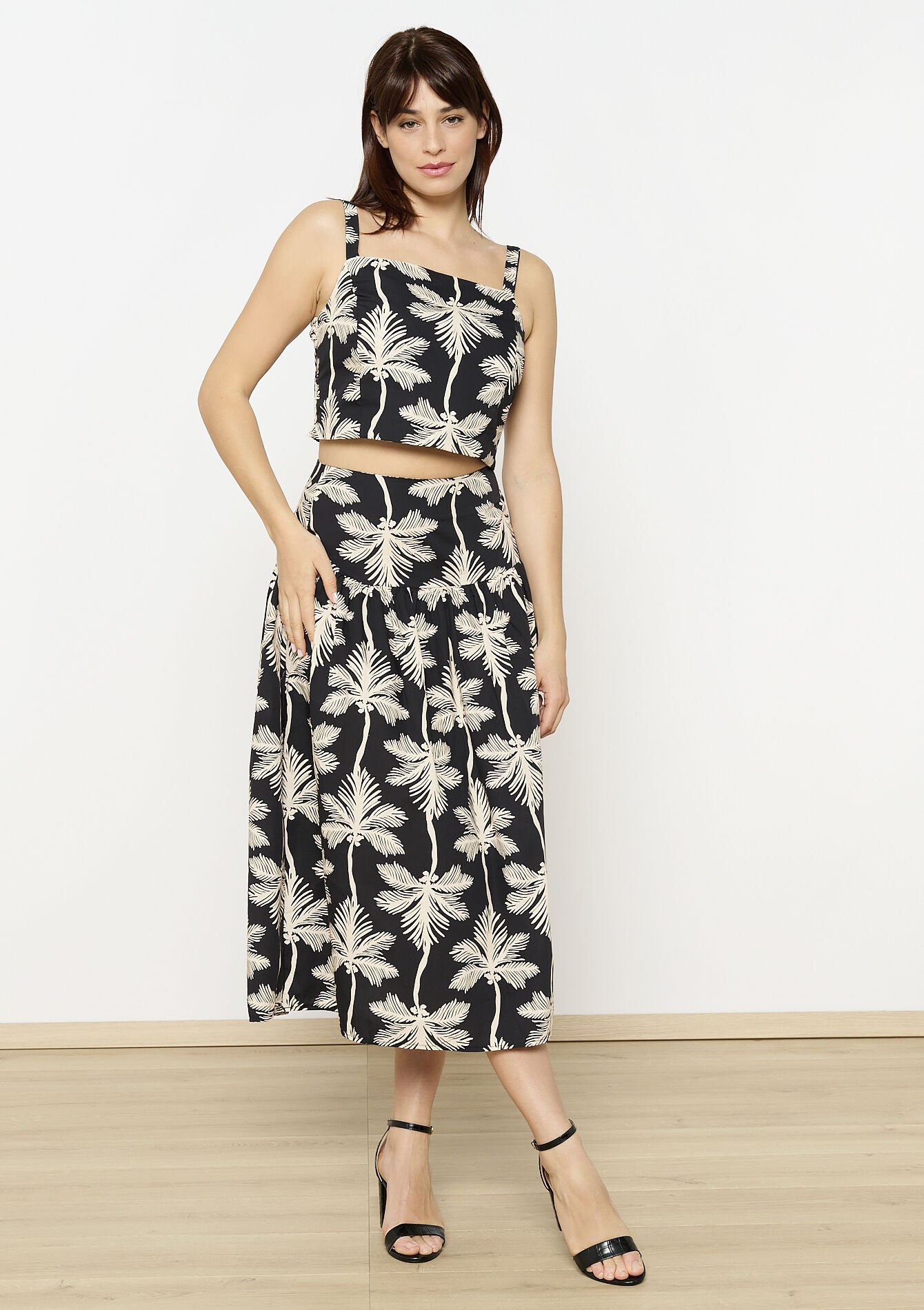 Palm print crop top - BLACK - 1129961